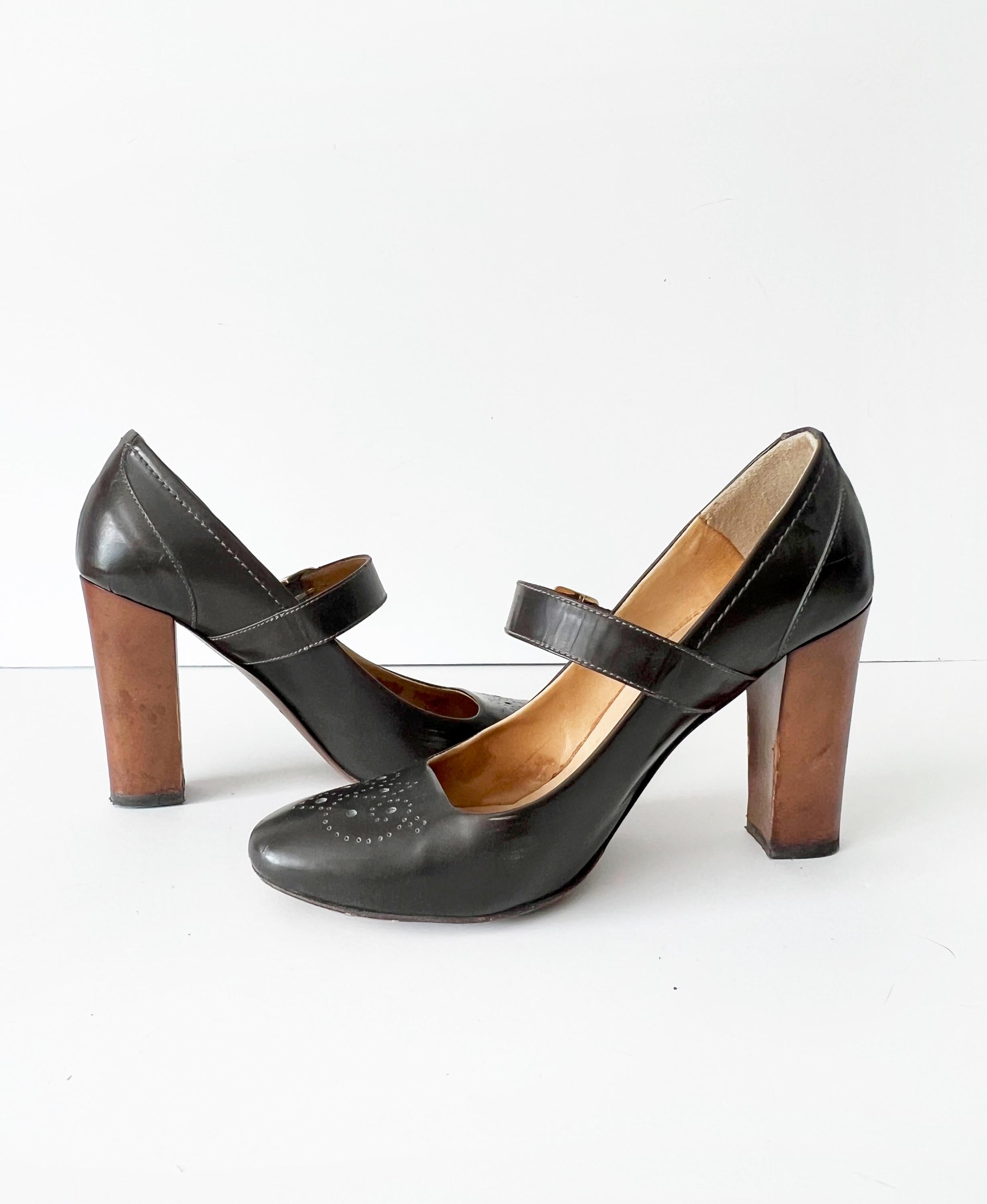 Bettye Muller Women's Round Toe Mary Jane Block Heels Shoe Black Size 6.5