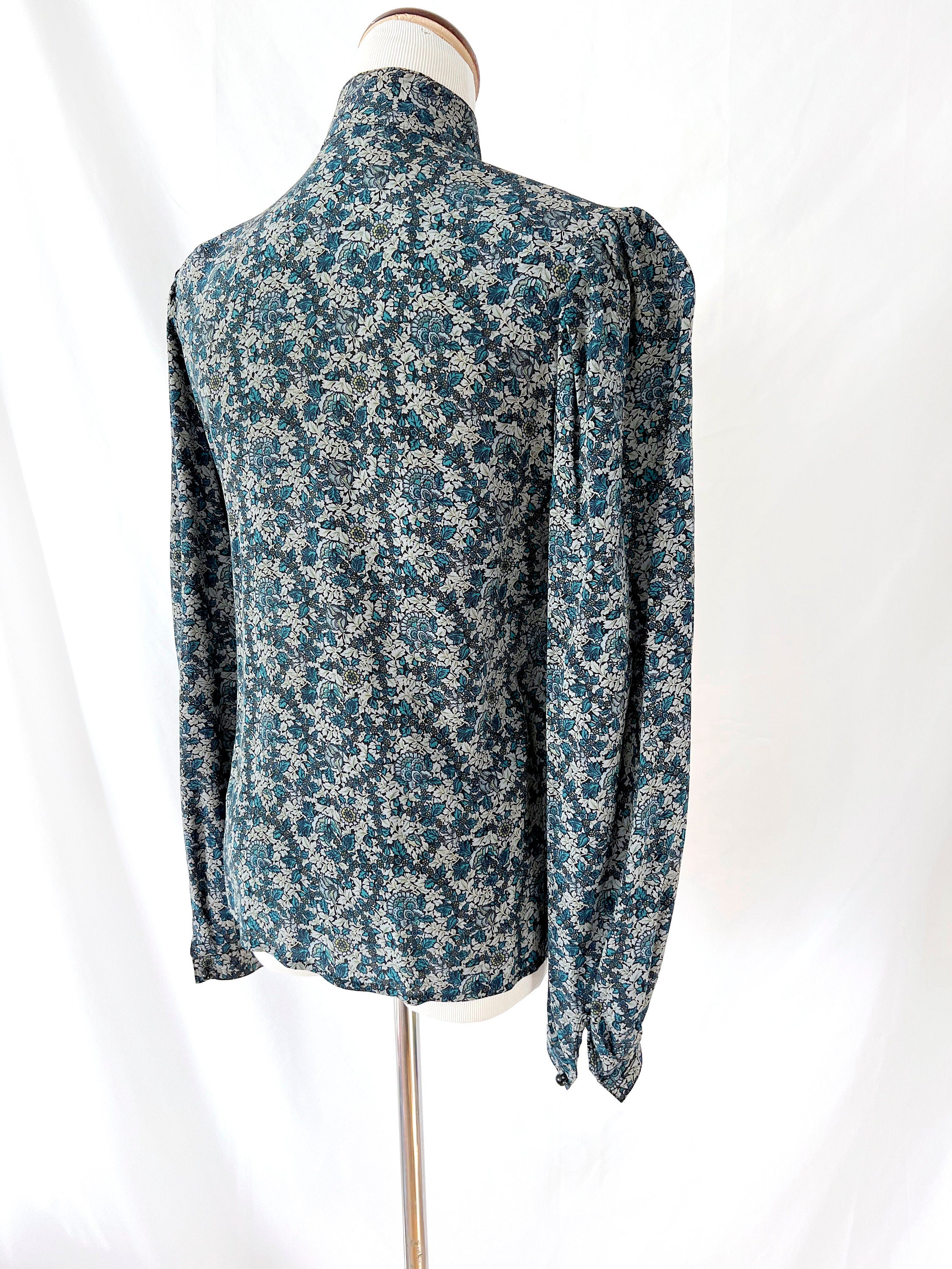 Vintage Ungaro Silk Blouse: 1980s Blue Floral Print, Size 6