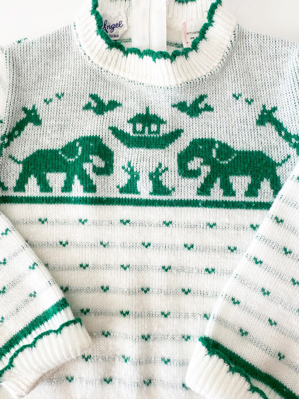 18-24 months 1980s vintage animal sweater green and white  size 2t vintage toddler clothes