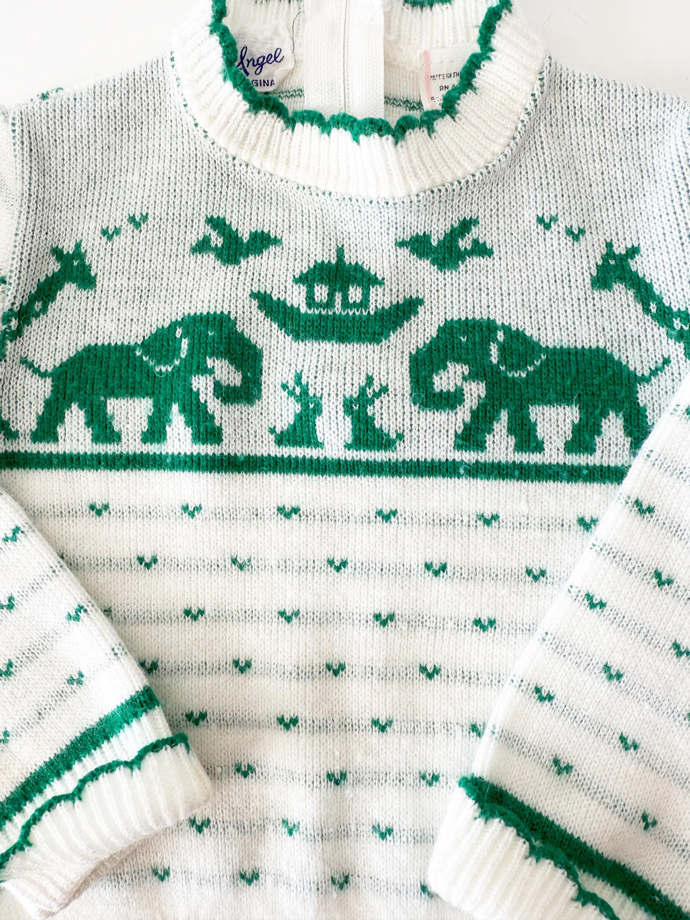 18-24 months 1980s vintage animal sweater green and white  size 2t vintage toddler clothes