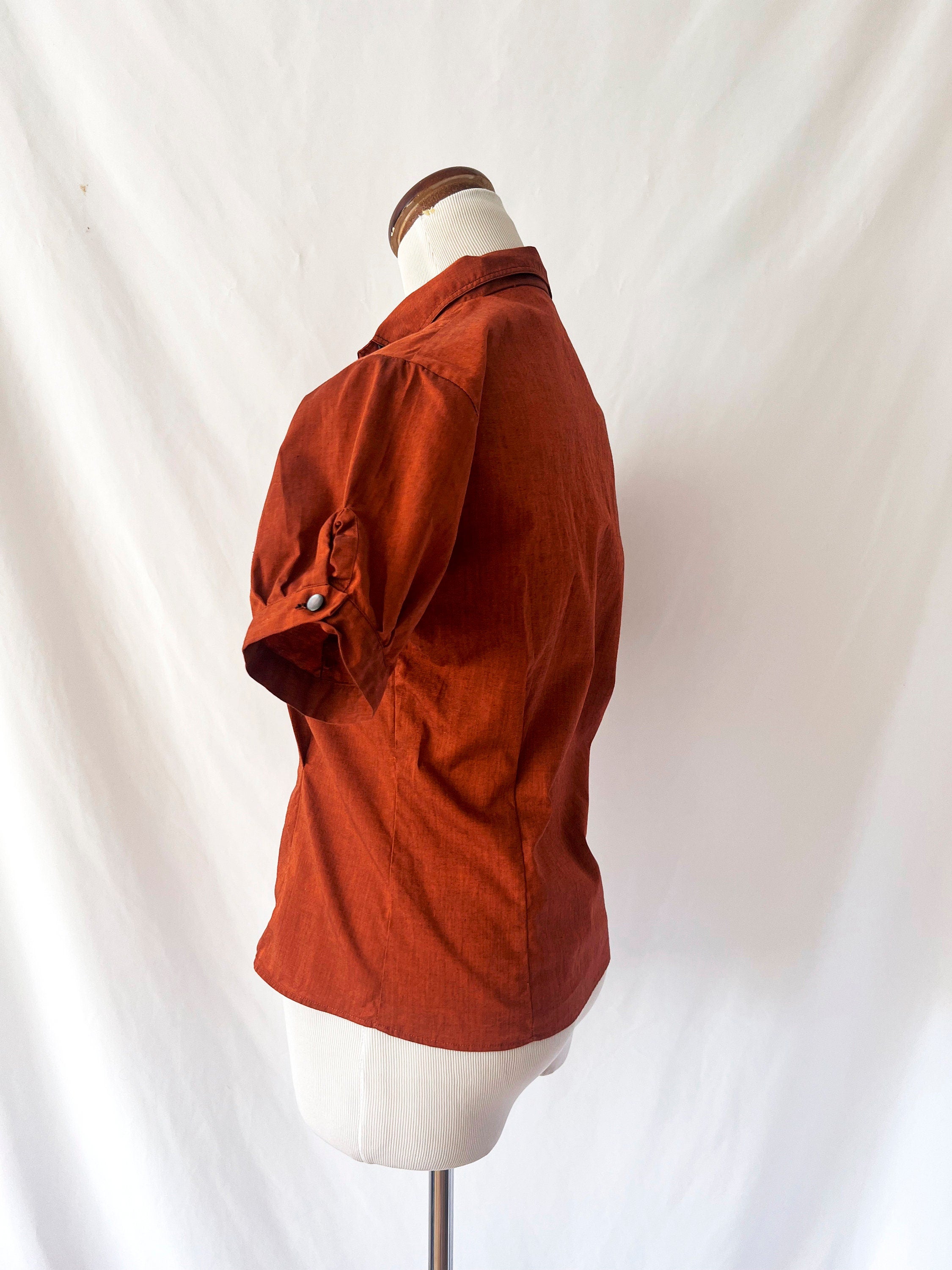 ship n shore blouse vintage 60s bronze shirt short sleeve buttondownnew with tags small