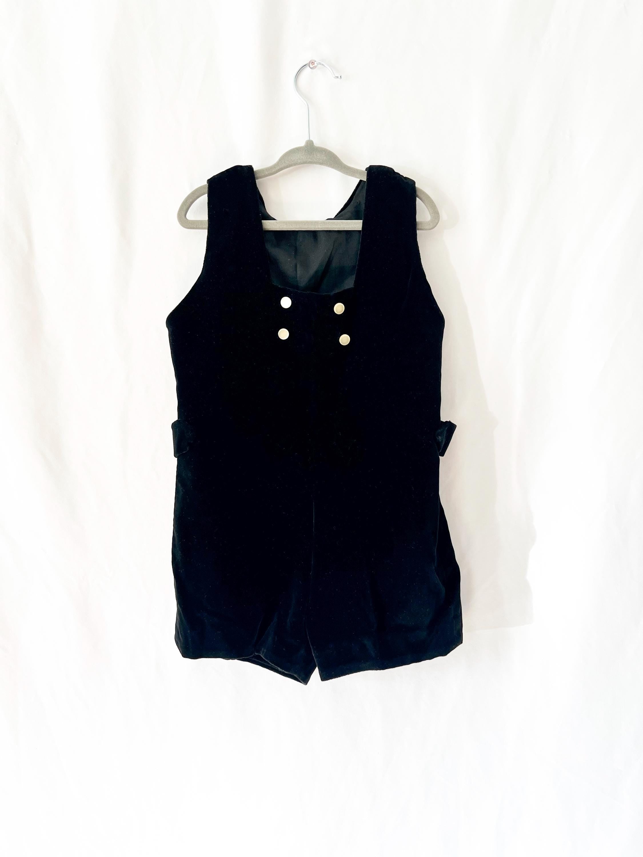 vintage 1960s black velvet shortalls overalls one piece toddler size 4