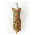 Vntg 60s Floral Skirt Set Gold and Red Roses Sleeveless Spring  / size 4