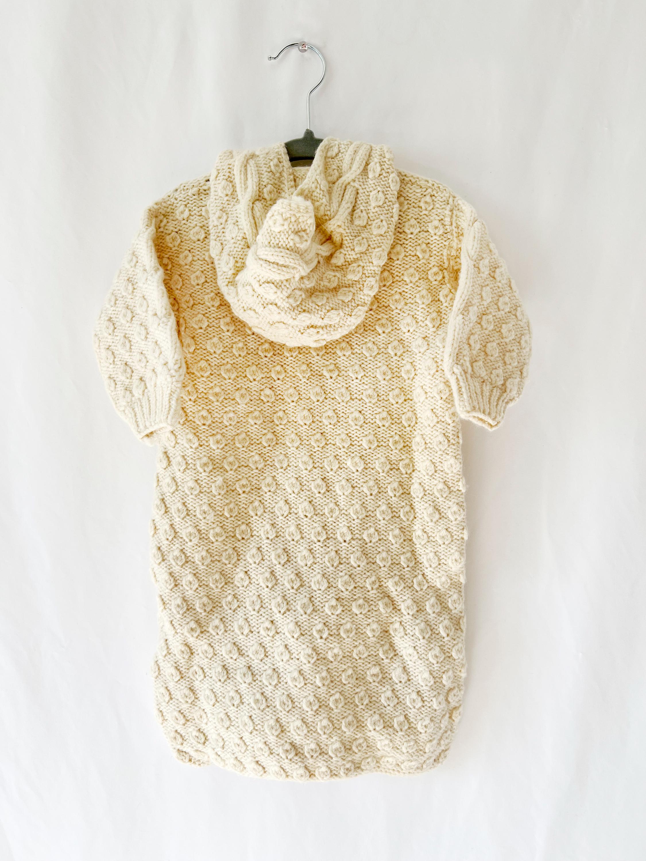 Vintage Knit Ivory Baby Bunting Sweater 0-6 months / wool sleeping bag for babies