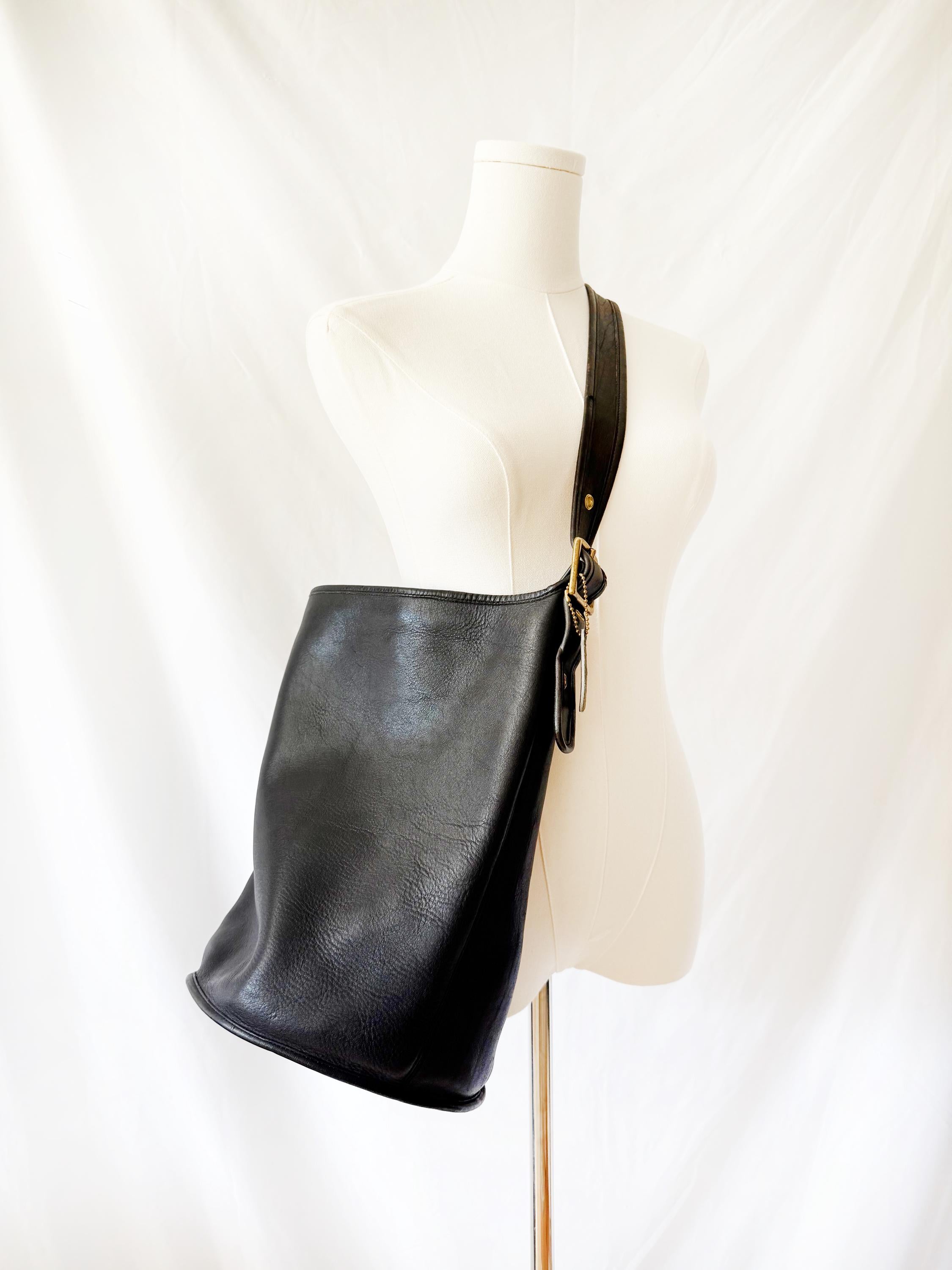 Vintage Coach Black Leather Bucket Bag: Annie Hall Style
