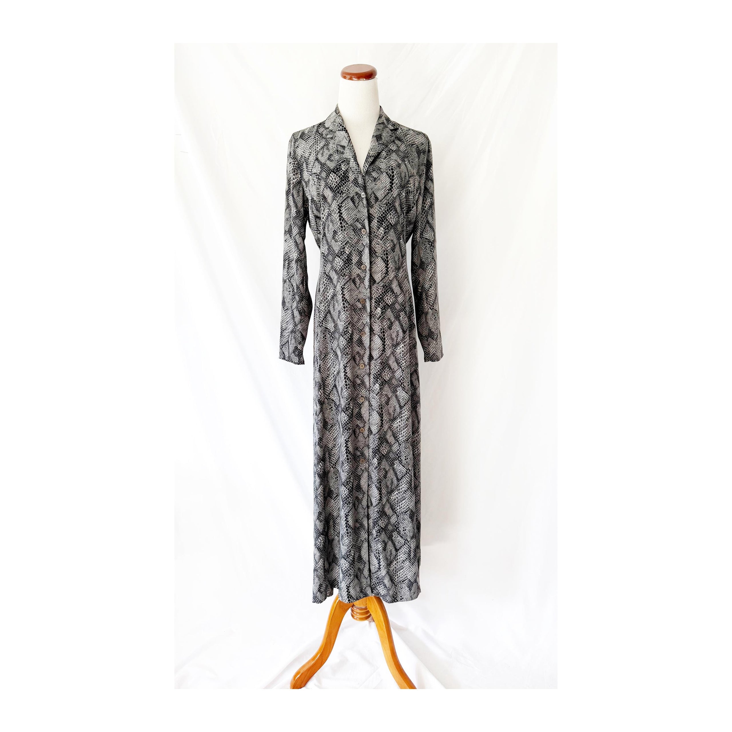 Emanuel Ungaro Liberte Gray Snake Print Long Sleeve Shirt Maxi Dress 4