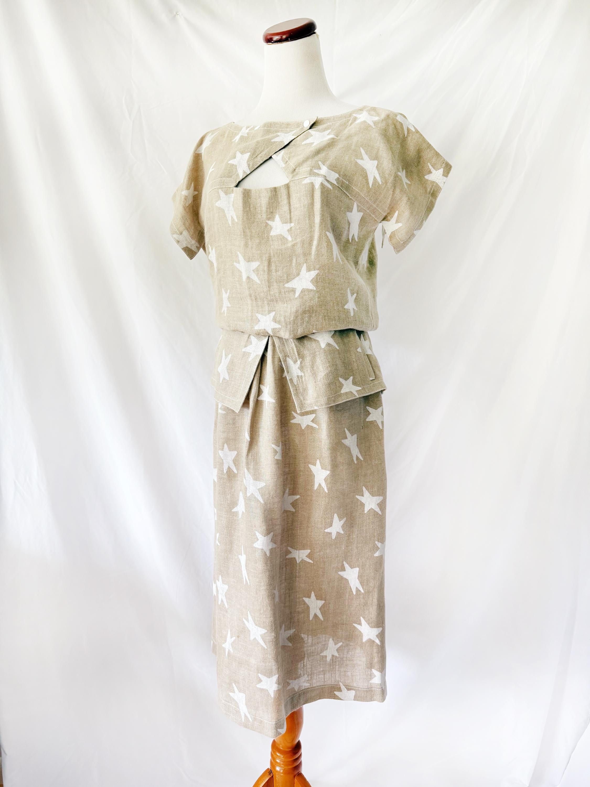 Stars Linen Peplum Skirt Set Small