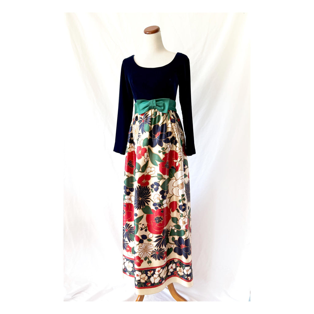 Vntg 1960s Silk Velvet Gown | 60s Floor Length Dress Small