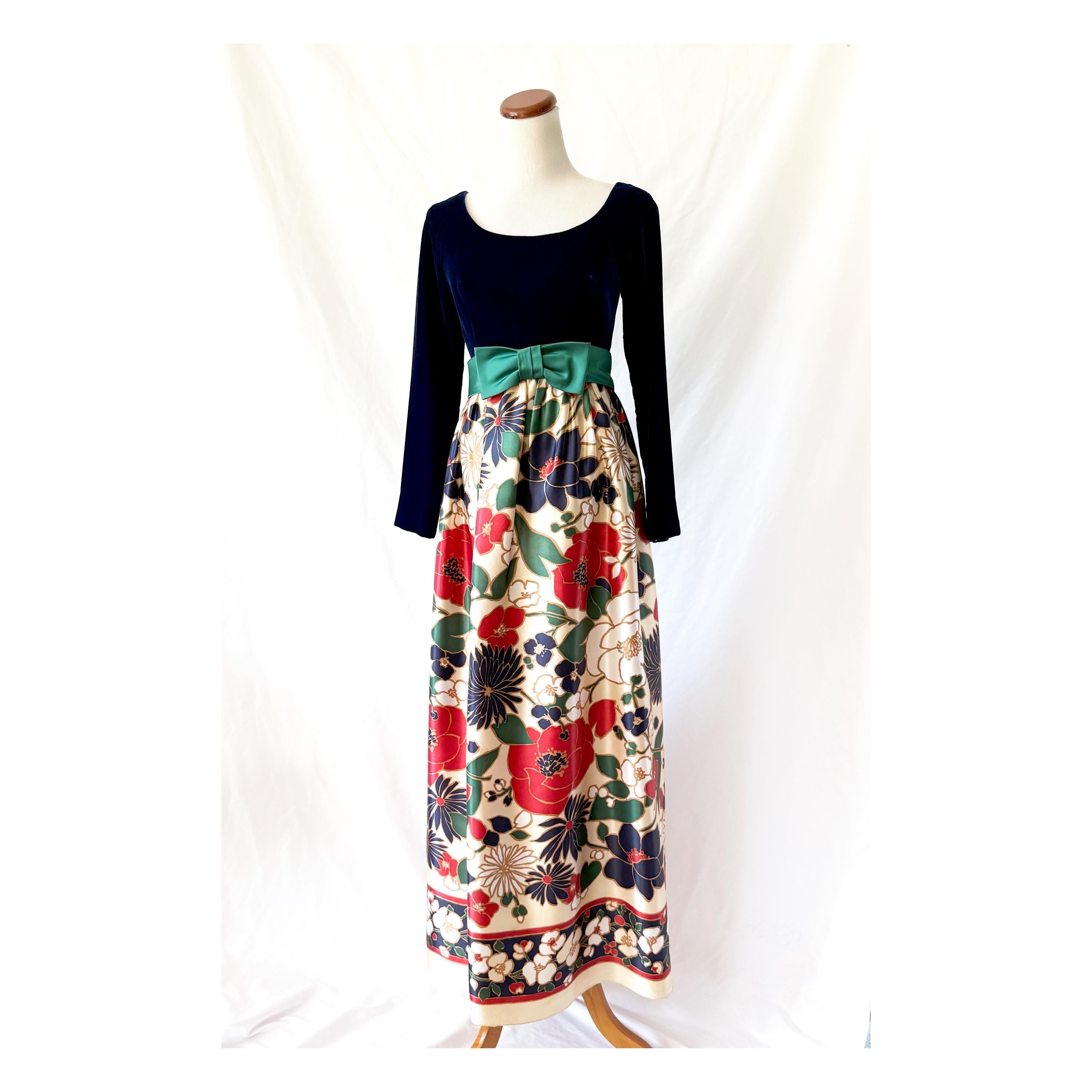 Vntg 1960s Silk Velvet Gown | 60s Floor Length Dress Small