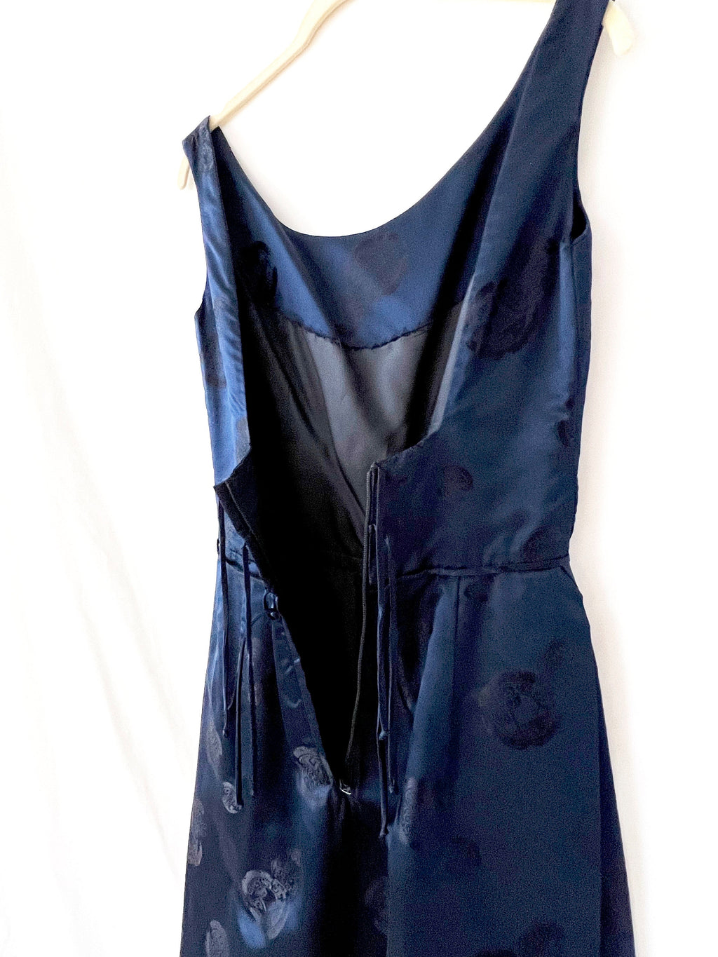 1950s / 1960s vintage dark blue chinese silk dress xs - small