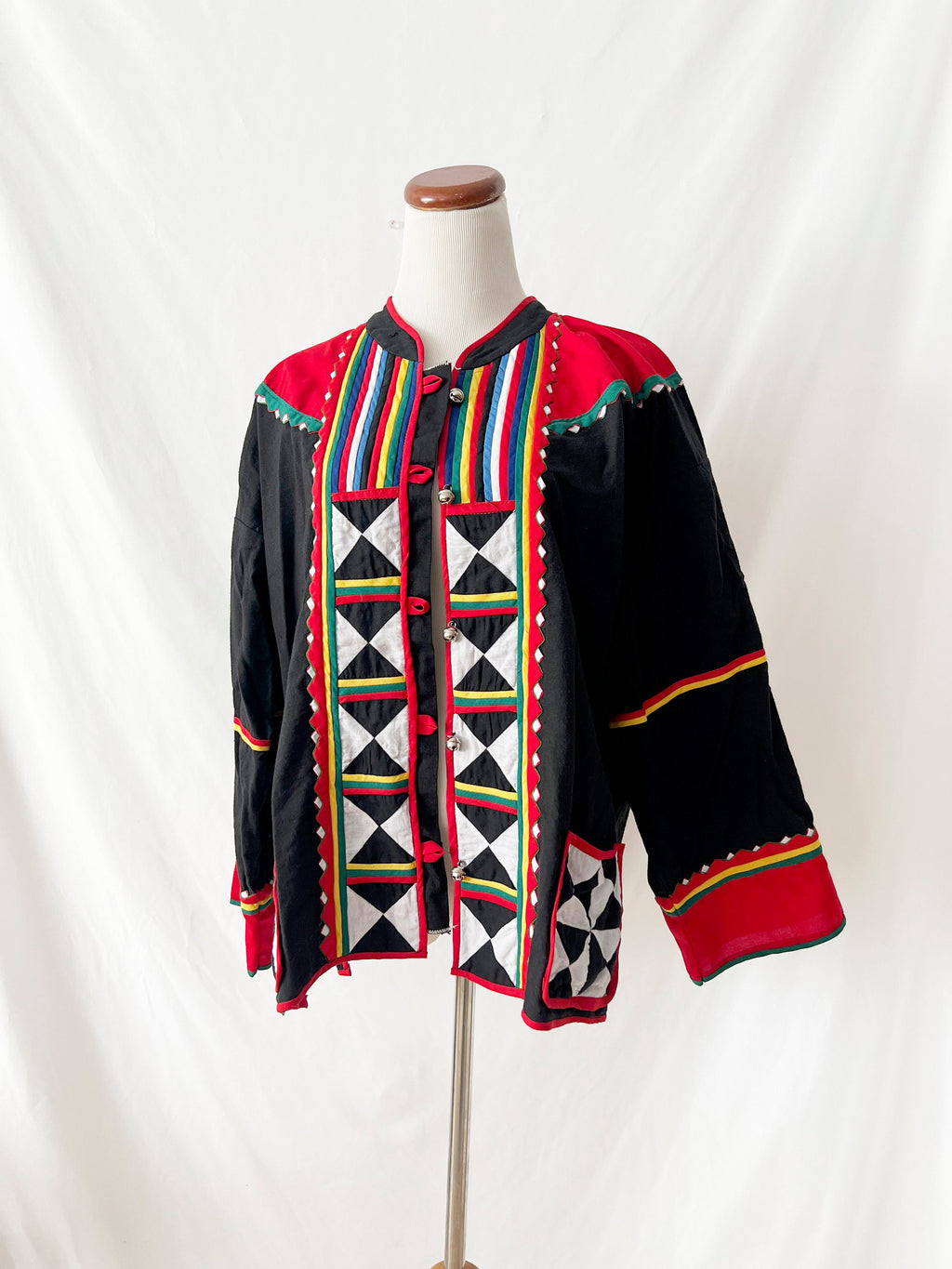 multicolor quilted jacket with bells as buttons large xlarge