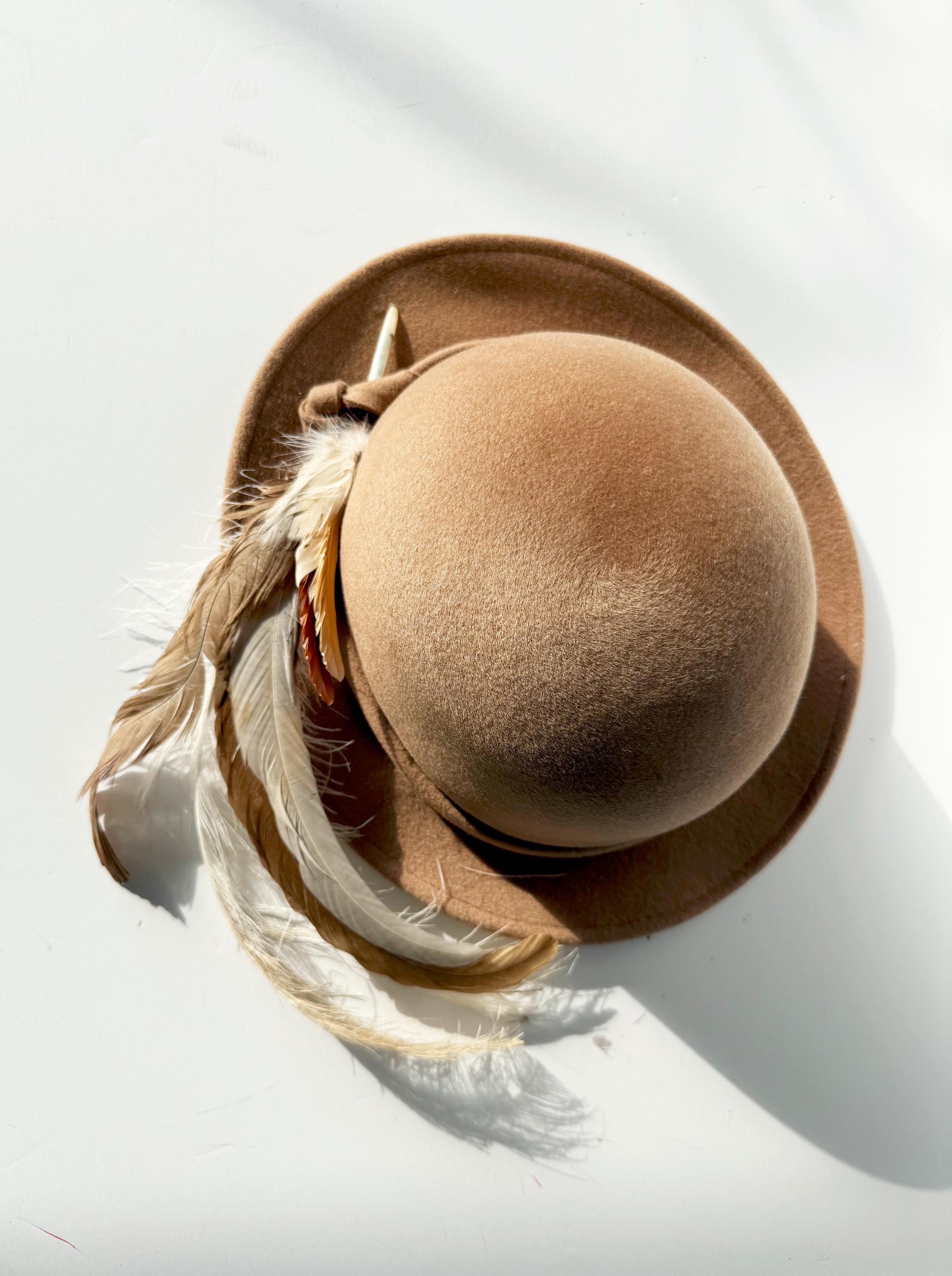 1960s Vintage Wool Bowler Hat with Feathers - Geo. W. Bollman