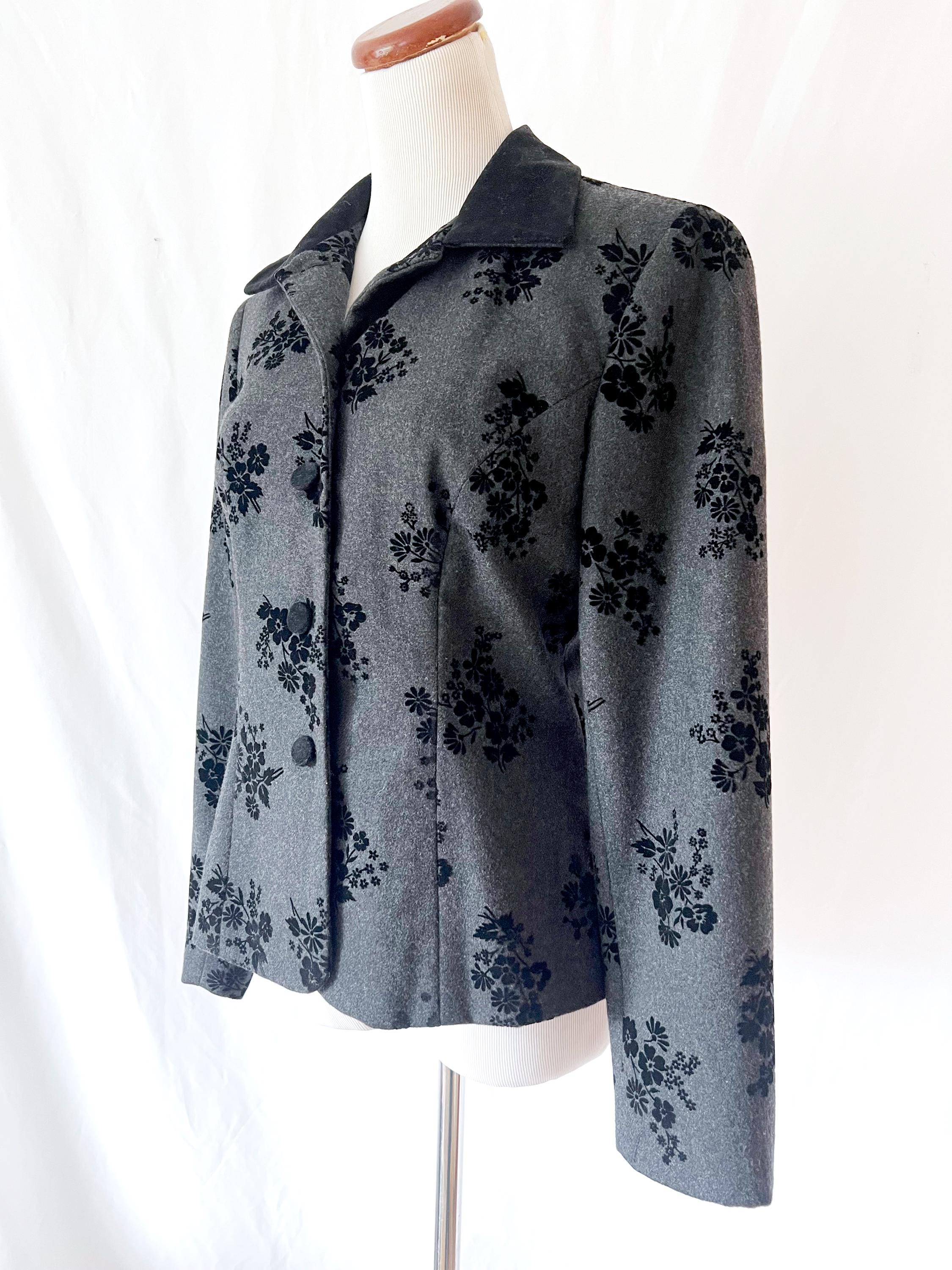 Vintage Wool Blazer: 90s Chelsea Campbell Floral Velvet Jacket, Size 6