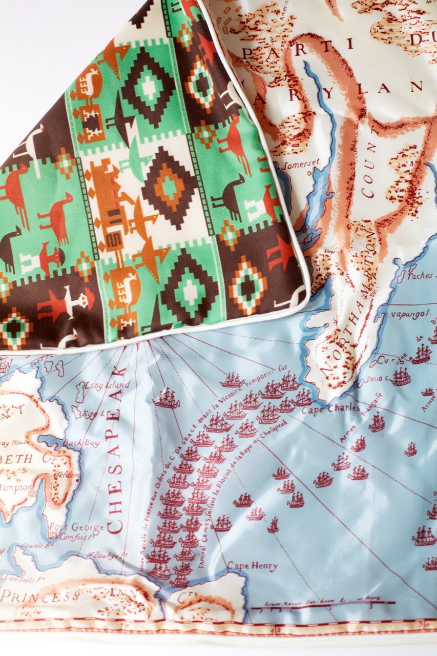 Vintage Scarf Pillow Cover: Maryland Map & Native American Design