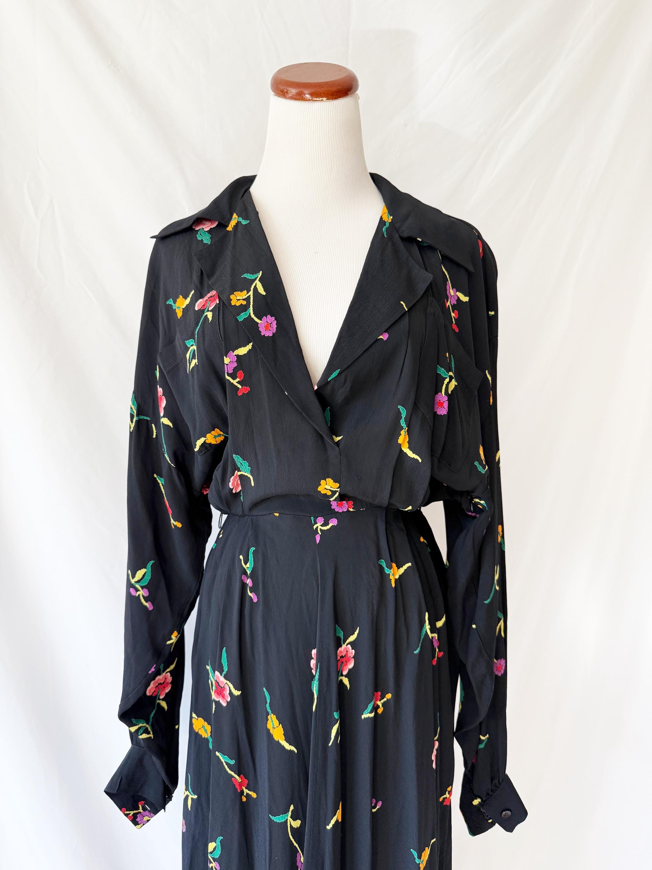 1980s Norma Kamali Floral Dress Size 4
