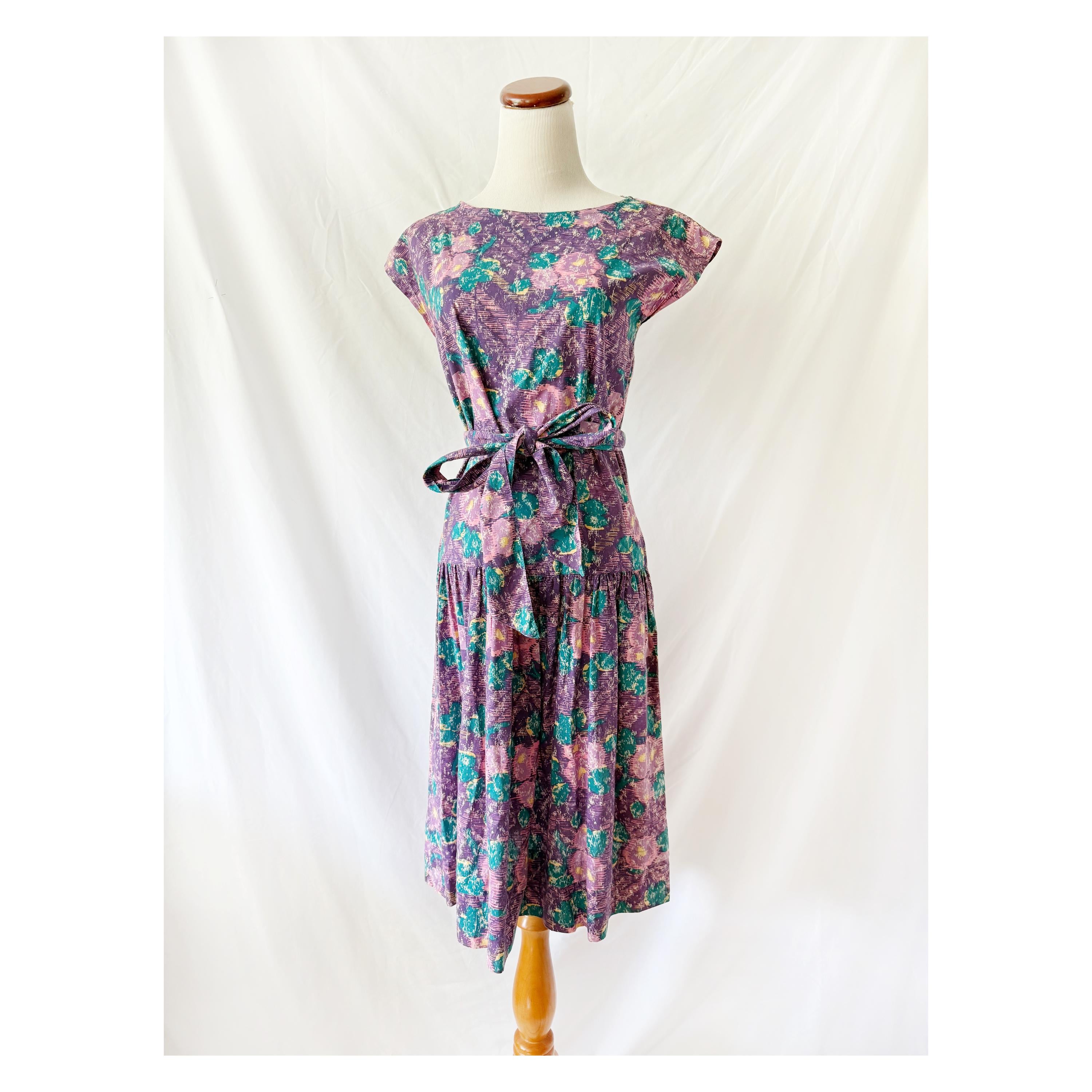 Vintage Laura Ashley Abstract Floral Print Dress Small