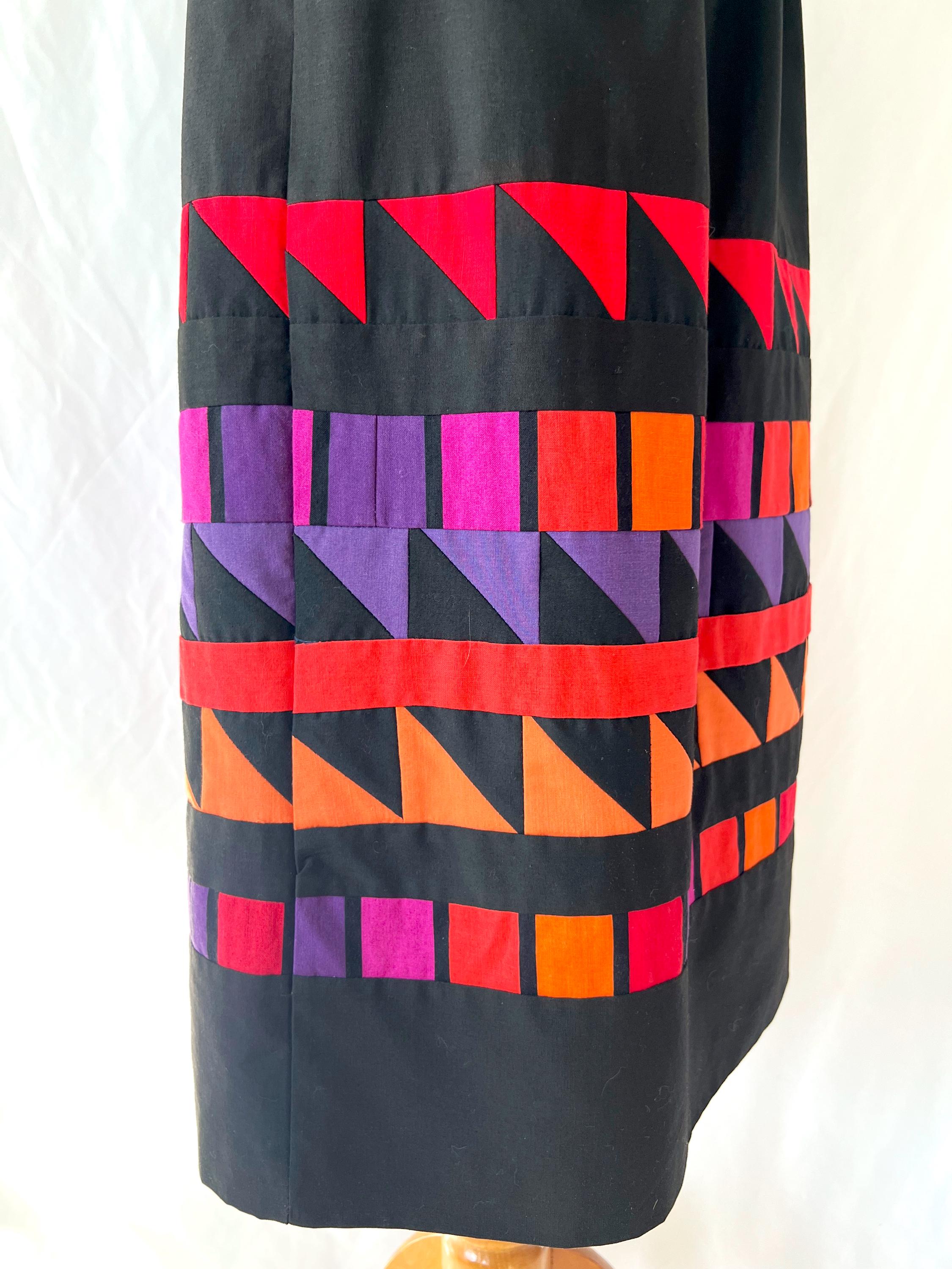 quilted patchwork skirt black with colorful geometric shapes small / medium