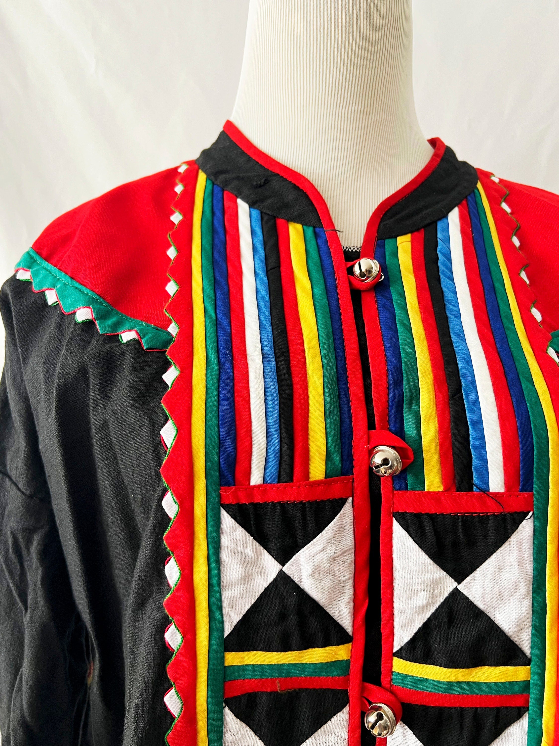 multicolor quilted jacket with bells as buttons large xlarge