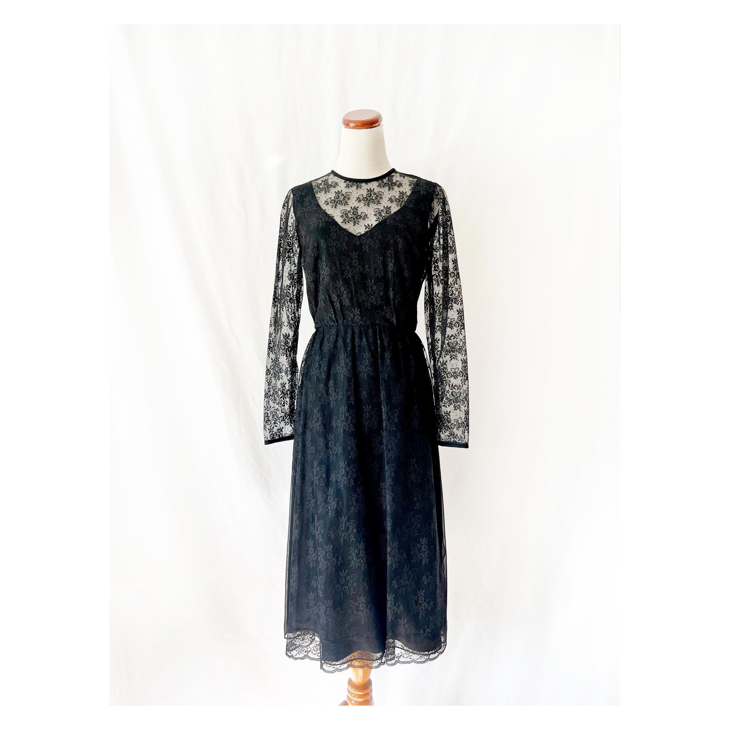 vintage 1980s black lace dress medium