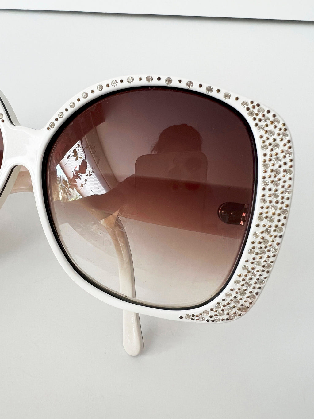 Vintage Nina Ricci Sunglasses: White Frame Rhinestone Sunglasses, Made in France