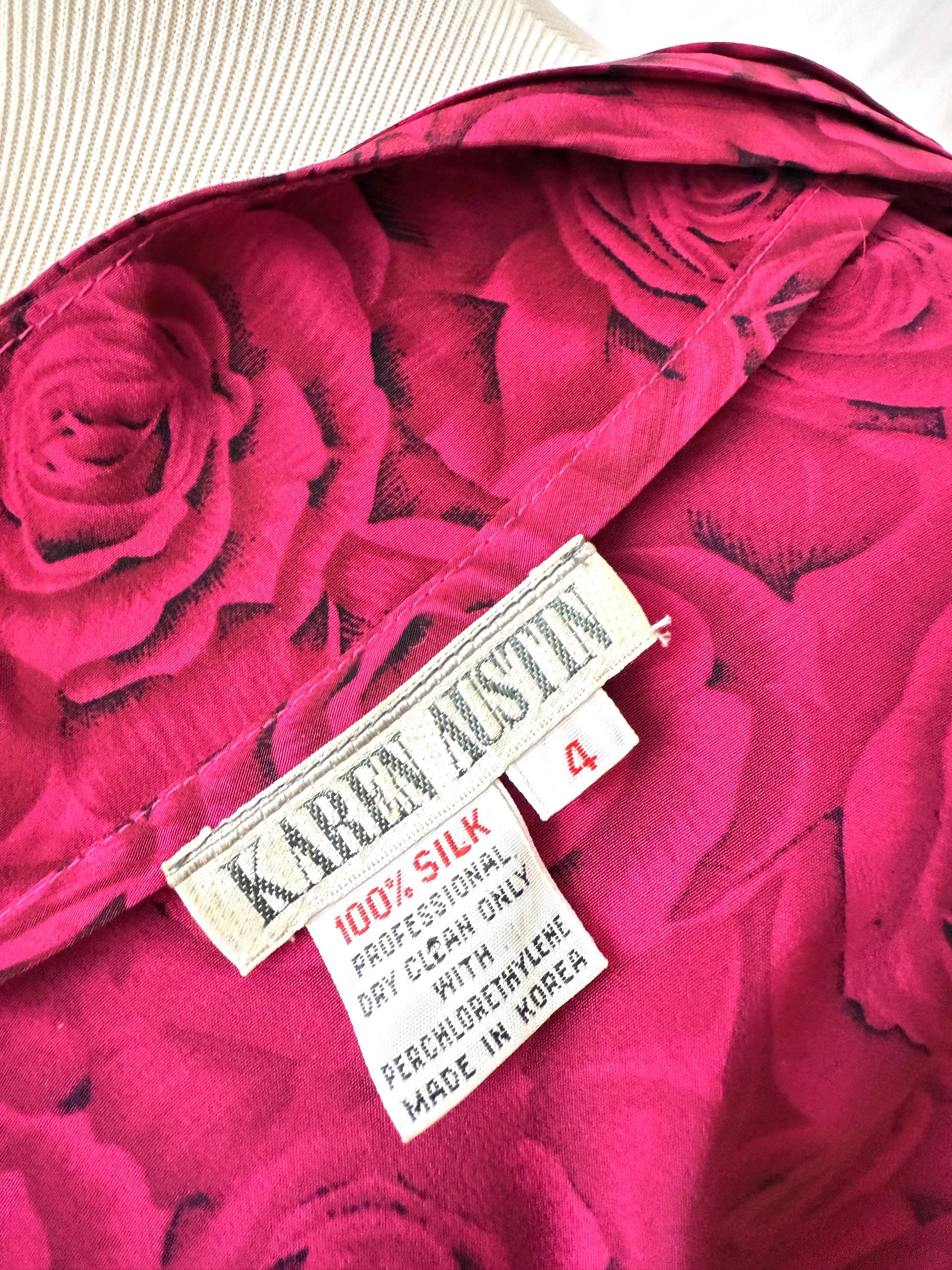 Magenta Roses Silk Blouse by Karen Austen Size 4