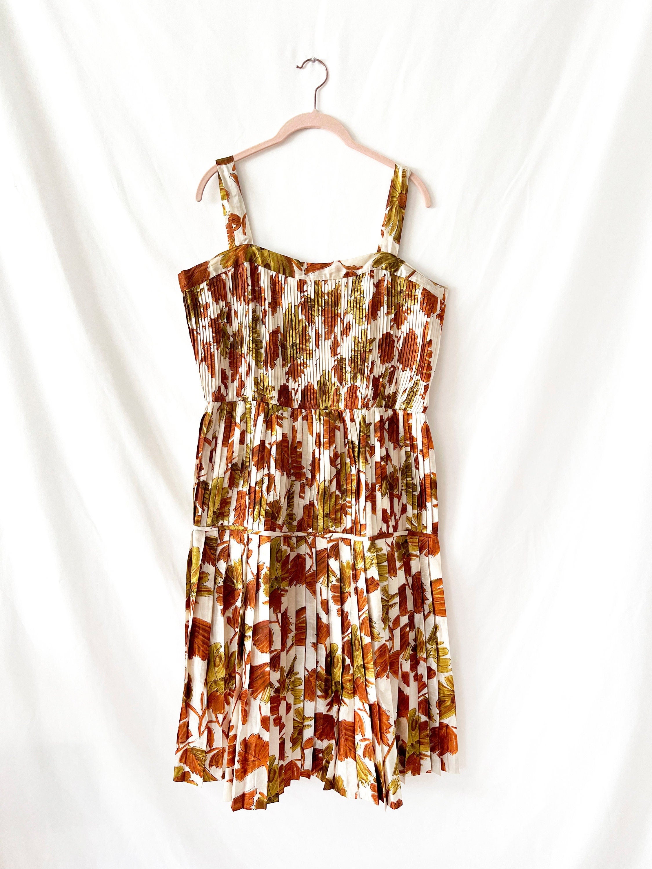 vintage floral dress pleated silk dress medium