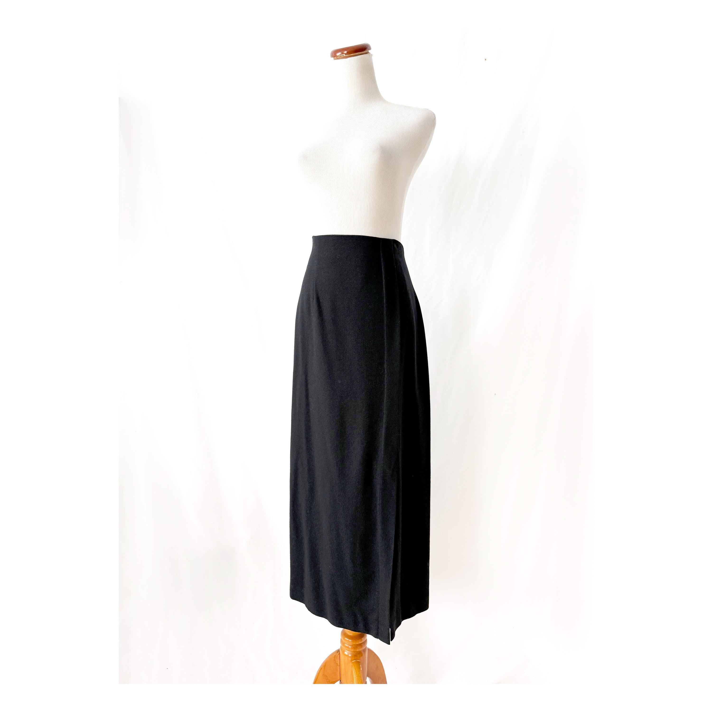Vintage Norman Baxter Black Wool Pencil Skirt with Slit Size 6