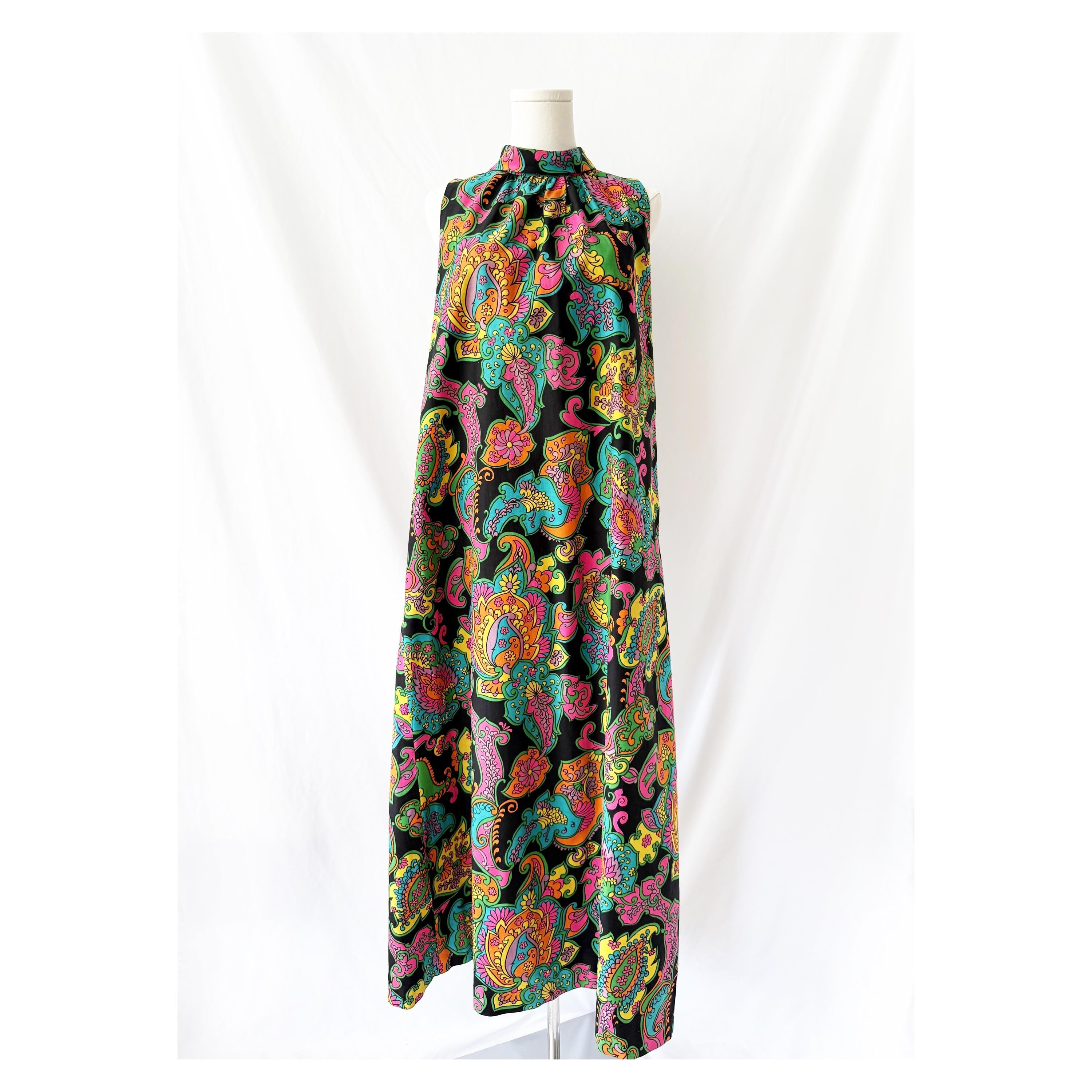 1960s / 1970s Psychedelic Multicolor Maxi Dress One Size Fits Most OSFM