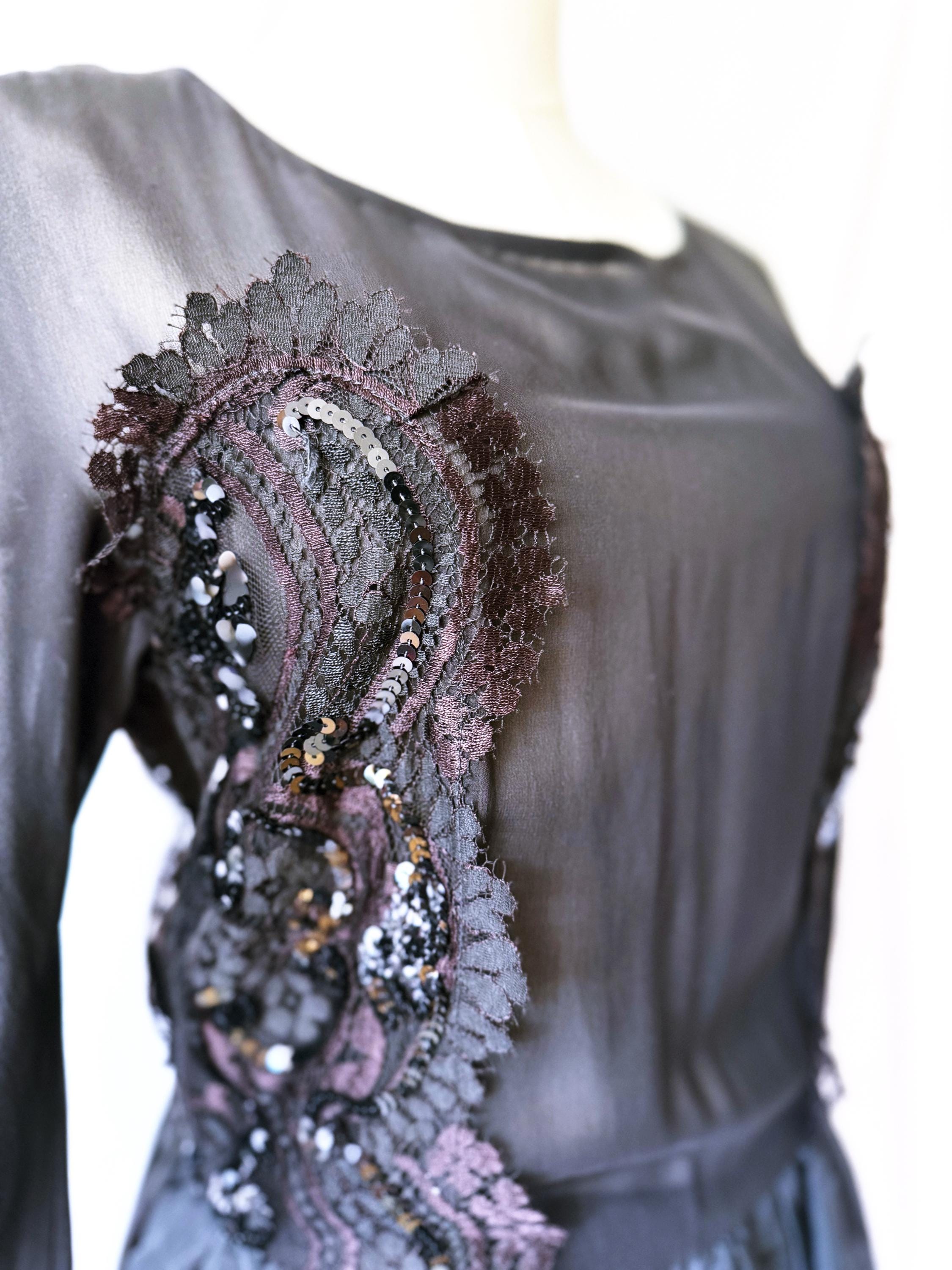 1990s Christian Lacroix Black Dress: Sheer Lace Sequin Top, Bubble Skirt (Small)