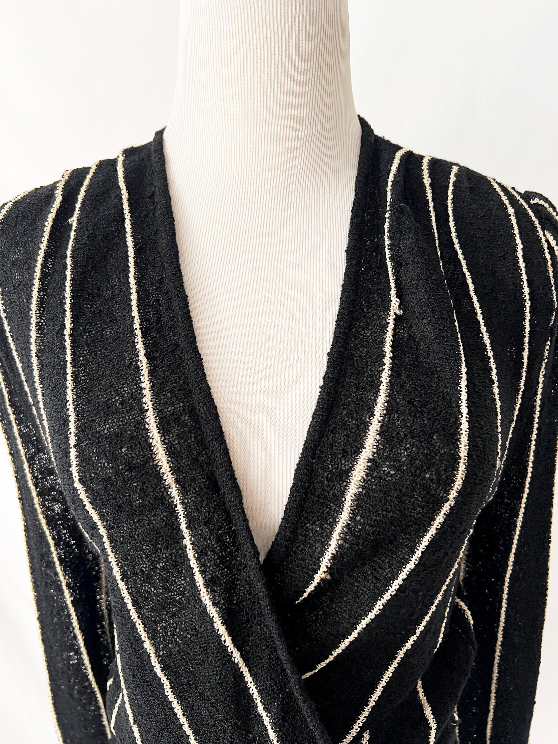 casual corner vintage 1970s deep v sweater black and white stripes medium