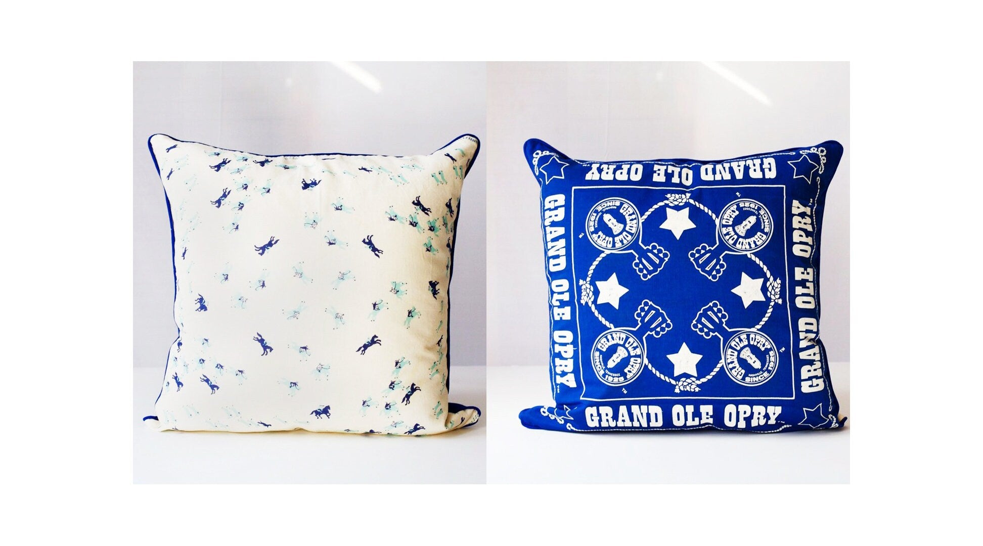 Vintage Scarf Pillow Cover: Grand Ole Opry & Pony Print, Nashville Souvenir