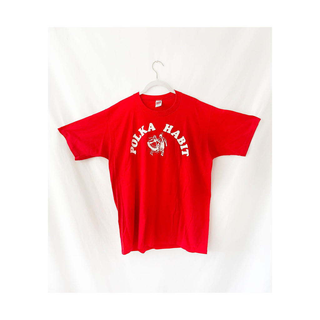 Vintage 70s Polka Habit T-Shirt: Red Radio Promo Tee (XL)