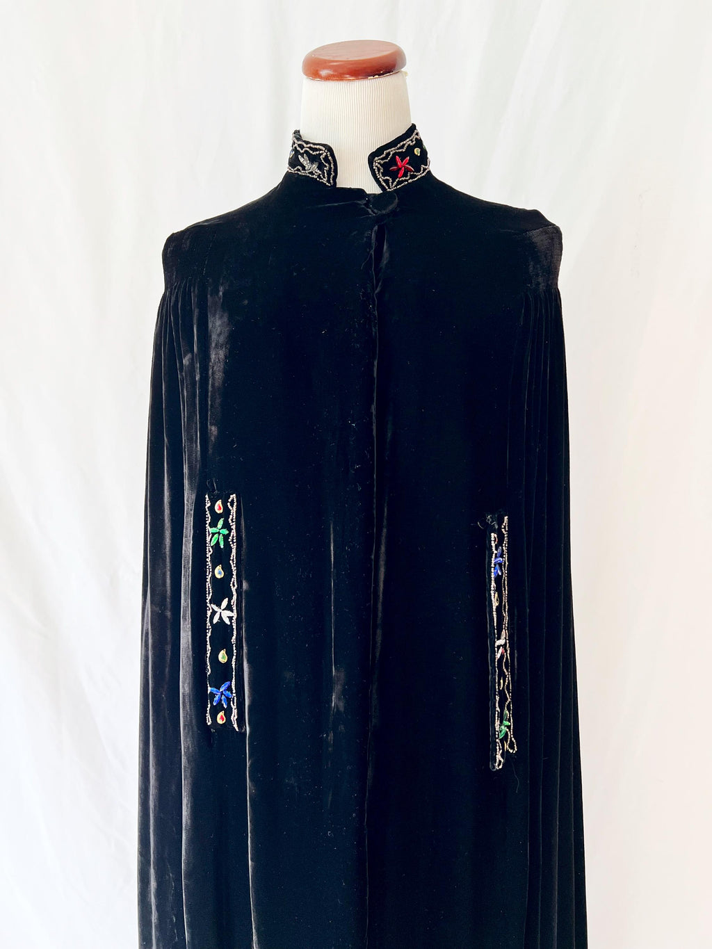 jeweled black velvet cape