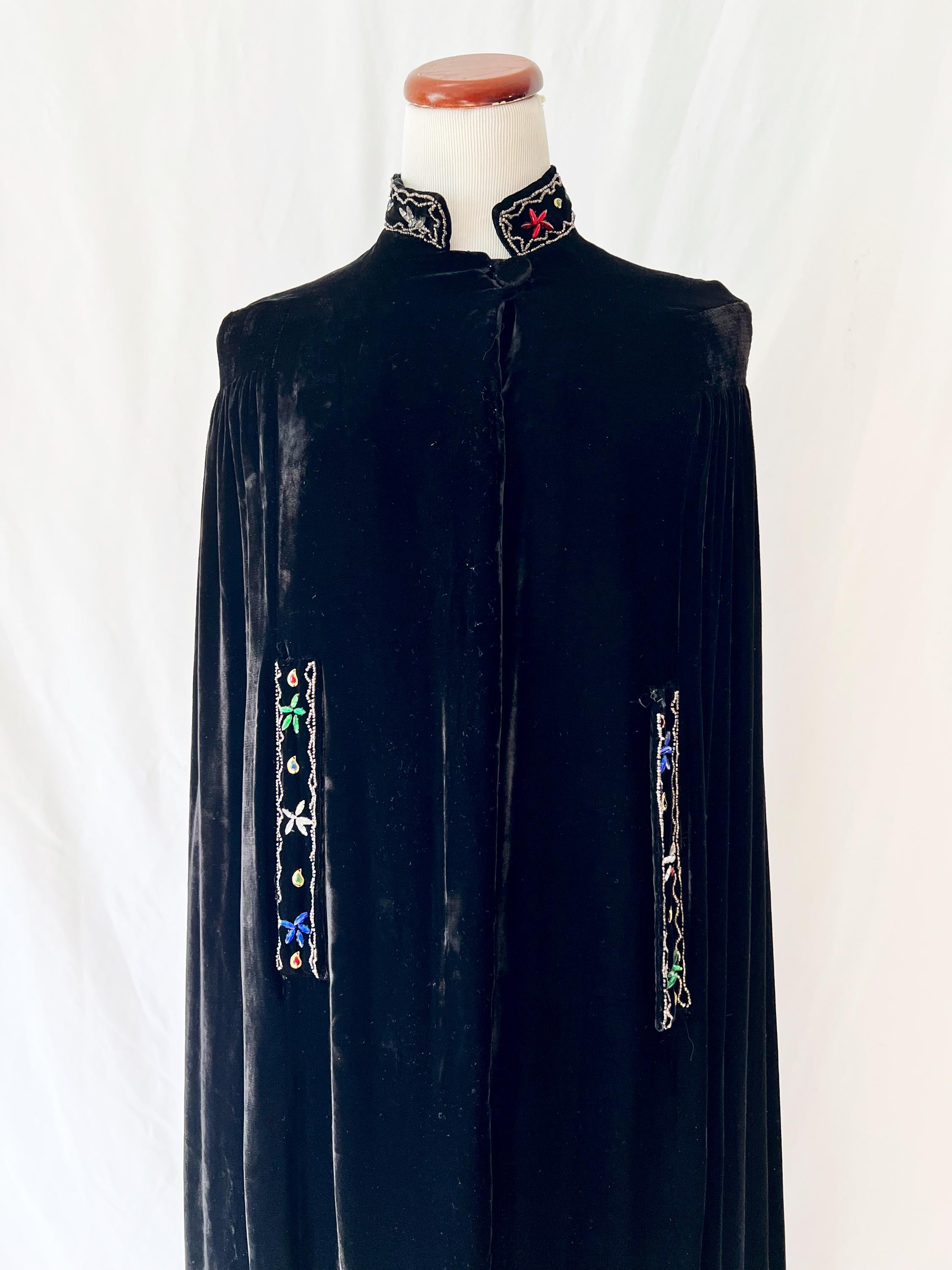 jeweled black velvet cape