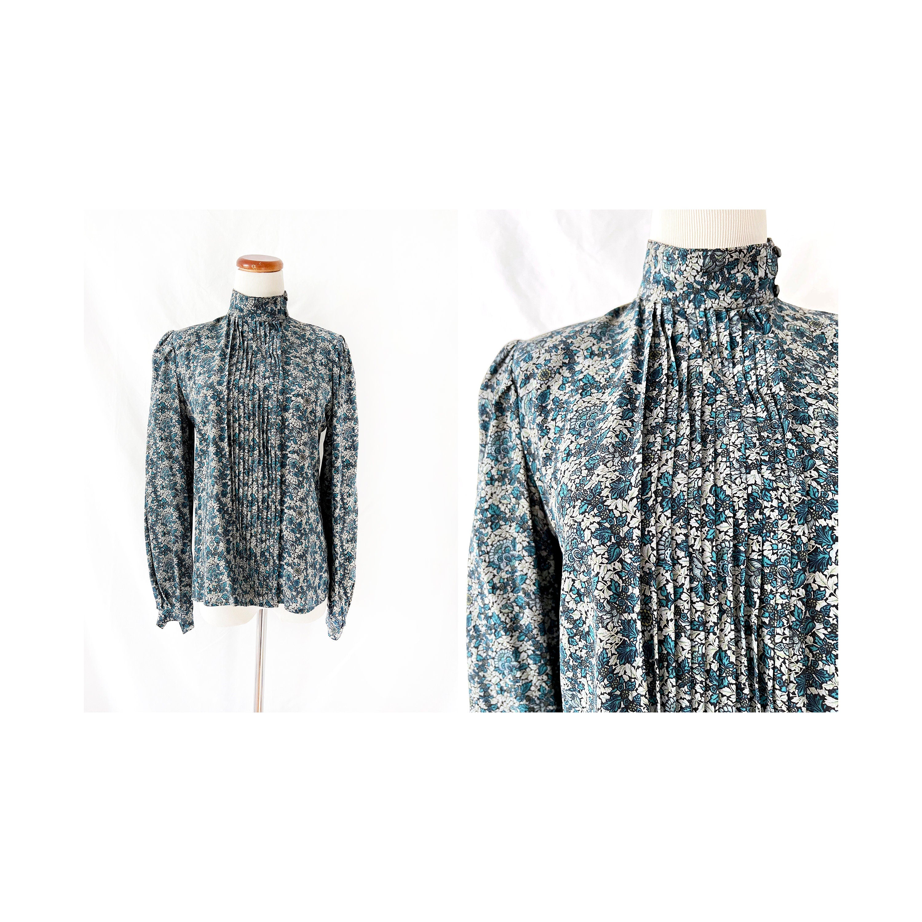 Vintage Ungaro Silk Blouse: 1980s Blue Floral Print, Size 6