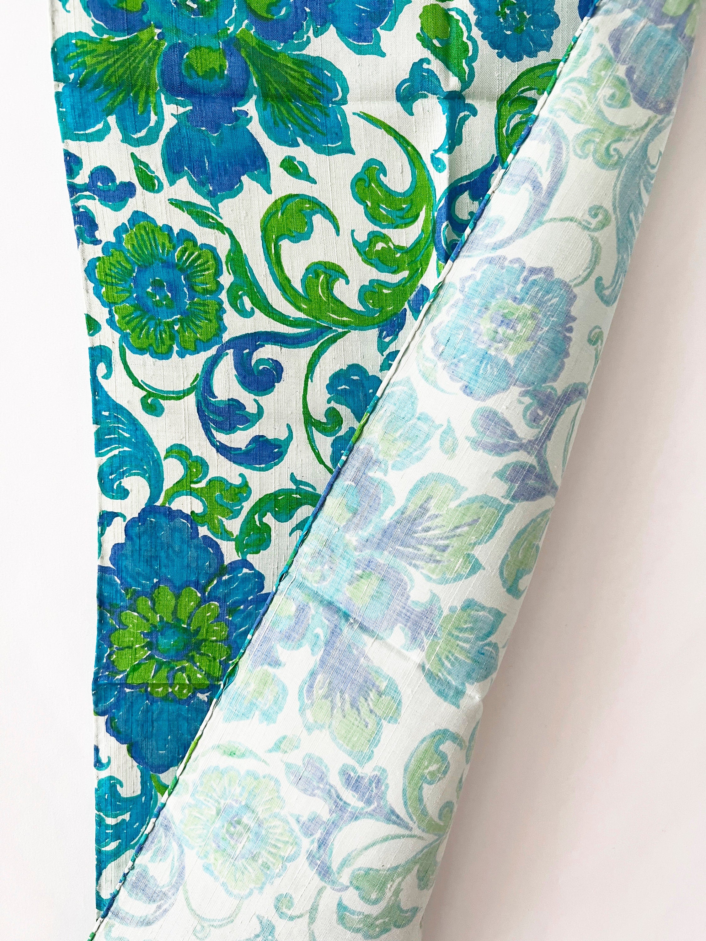 vintage 60s silk scarf psychedelic blue and green psychedelic floral pattern