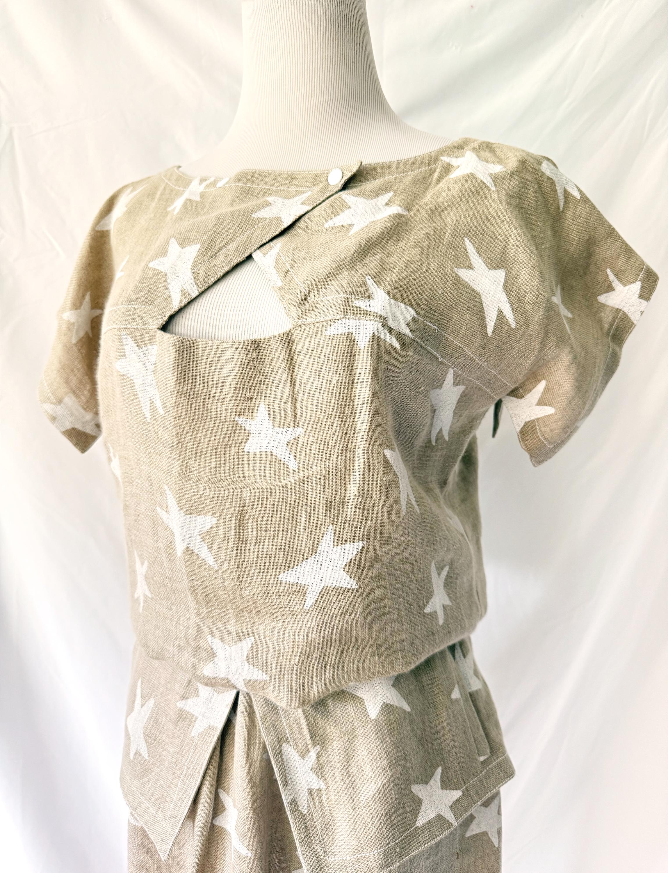 Stars Linen Peplum Skirt Set Small