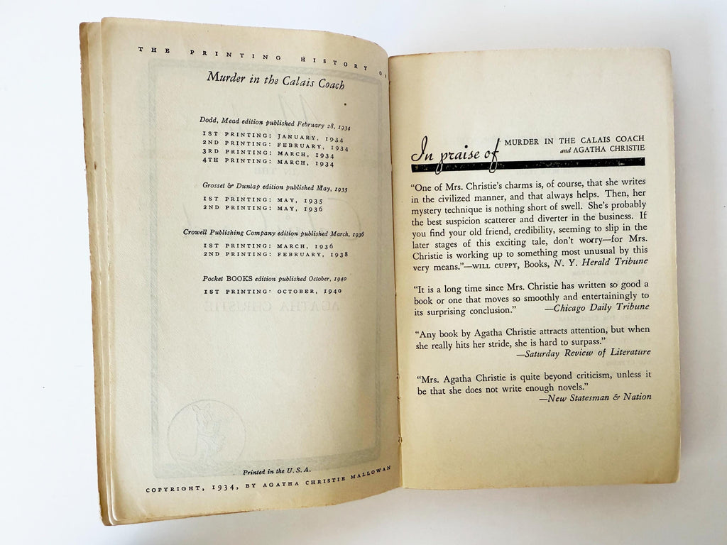 1946 Murder in the Calais Coach by Agatha Christie