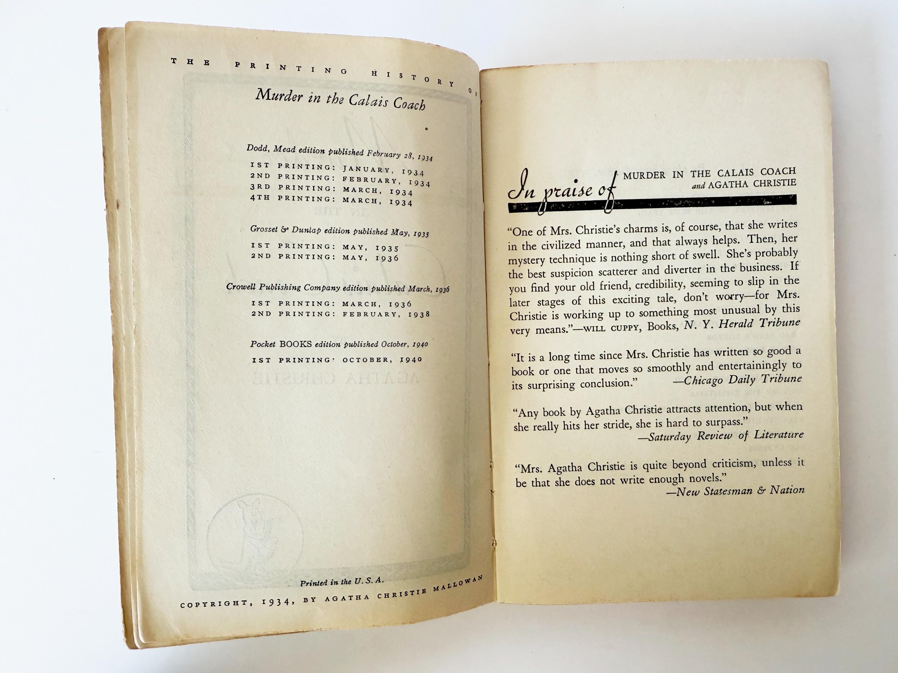 1946 Murder in the Calais Coach by Agatha Christie