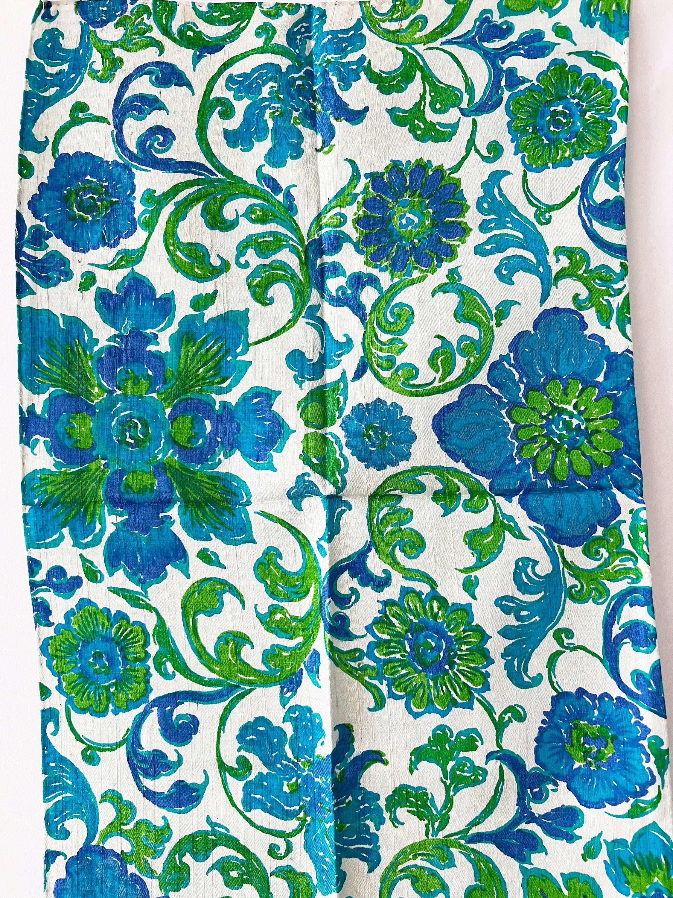 vintage 60s silk scarf psychedelic blue and green psychedelic floral pattern