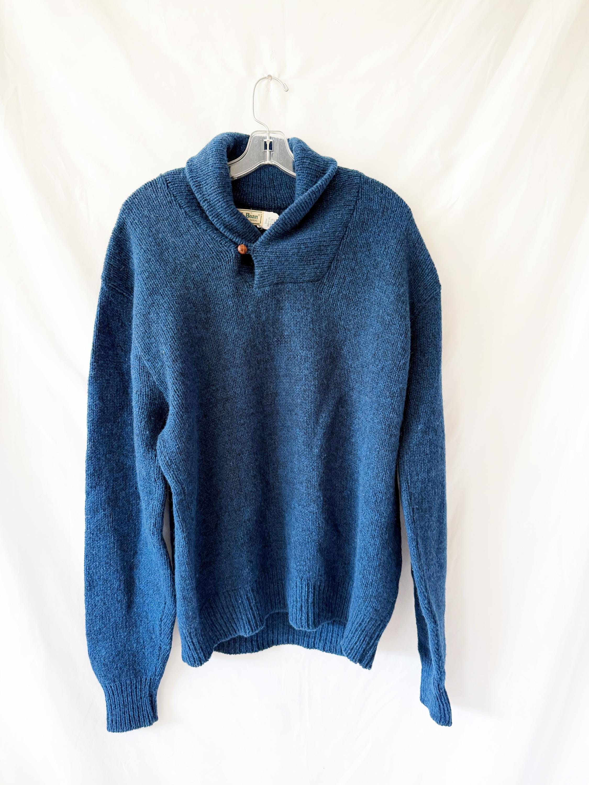 LL Bean Blue Wool Shawl Collar Sweater XL