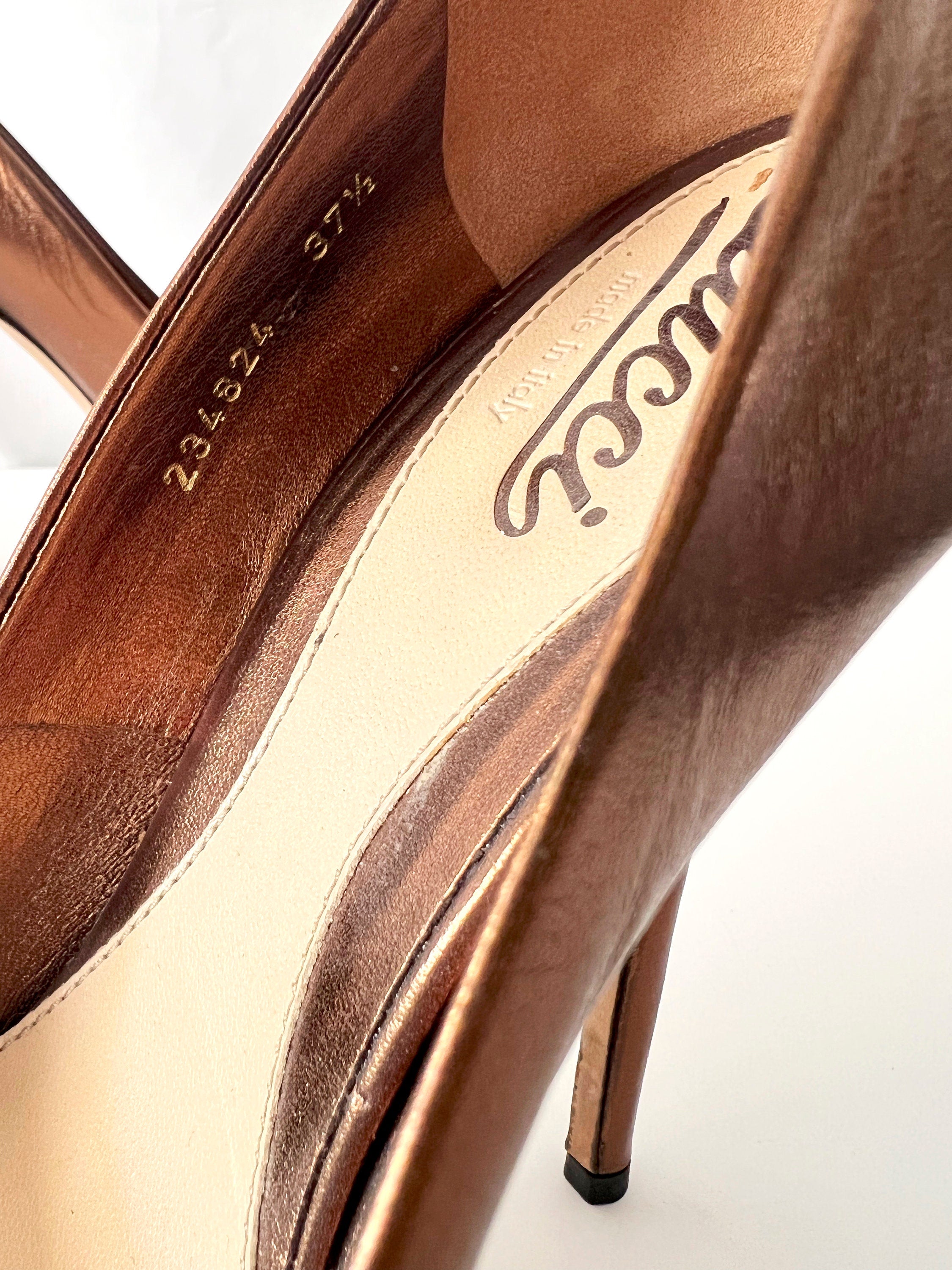 Gucci Bronze Stiletto Peeptoe Platform eu 37.5 US Size 7