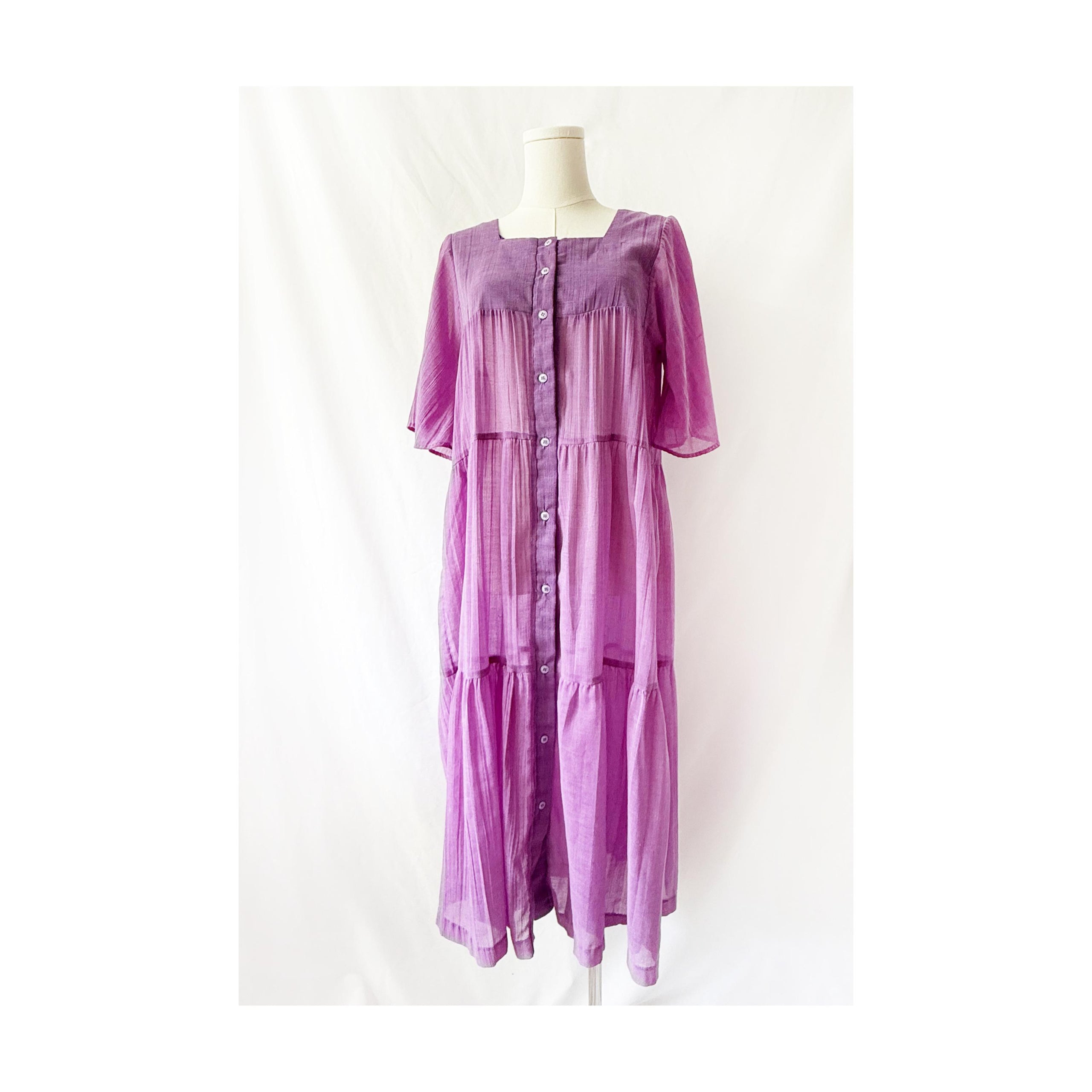 Sheer Purple Tiered Sun Dress vintage summer dress  Large
