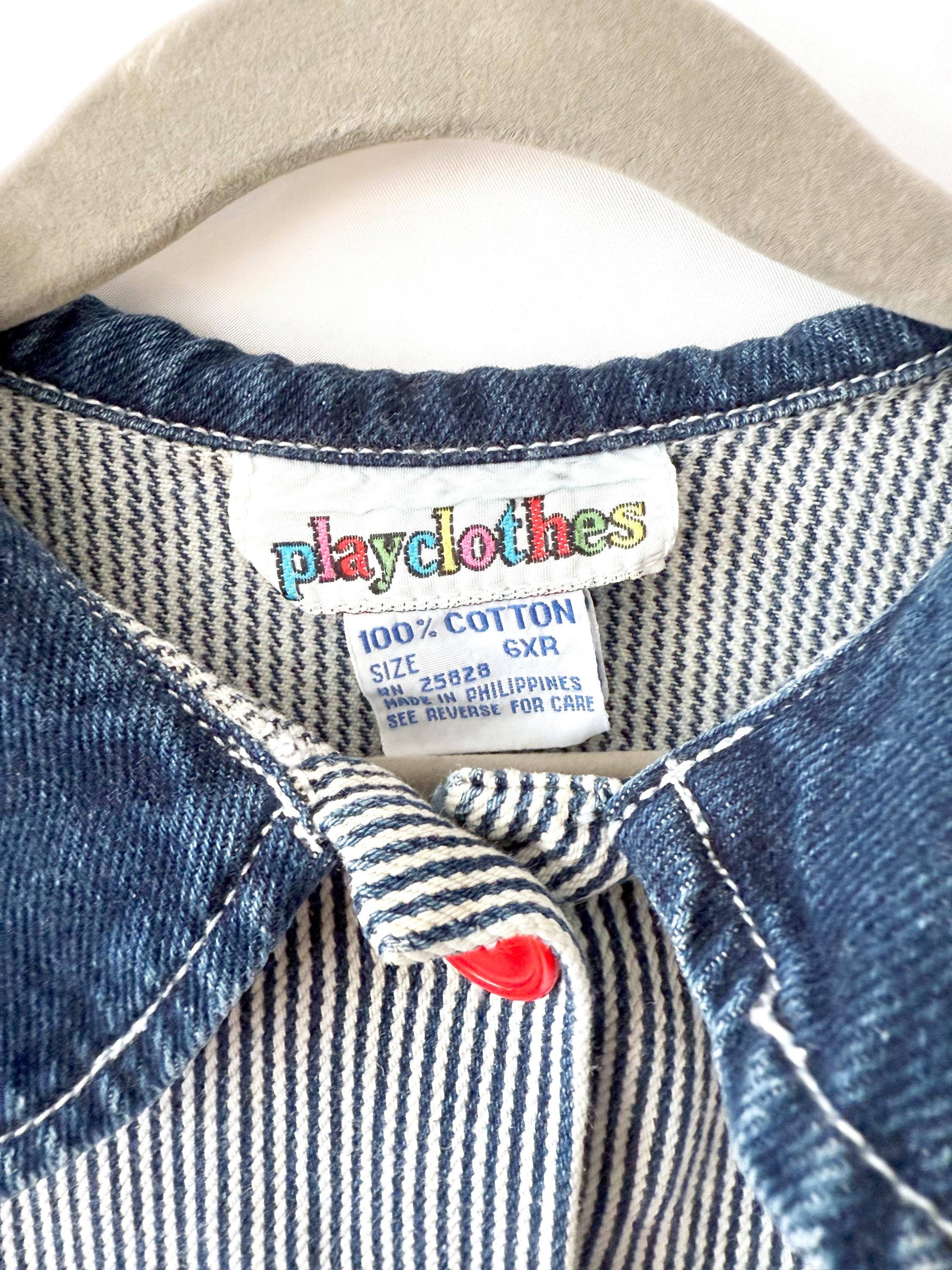 6XR Vintage Striped Denim Dress with Colorful Ribbons and Buttons