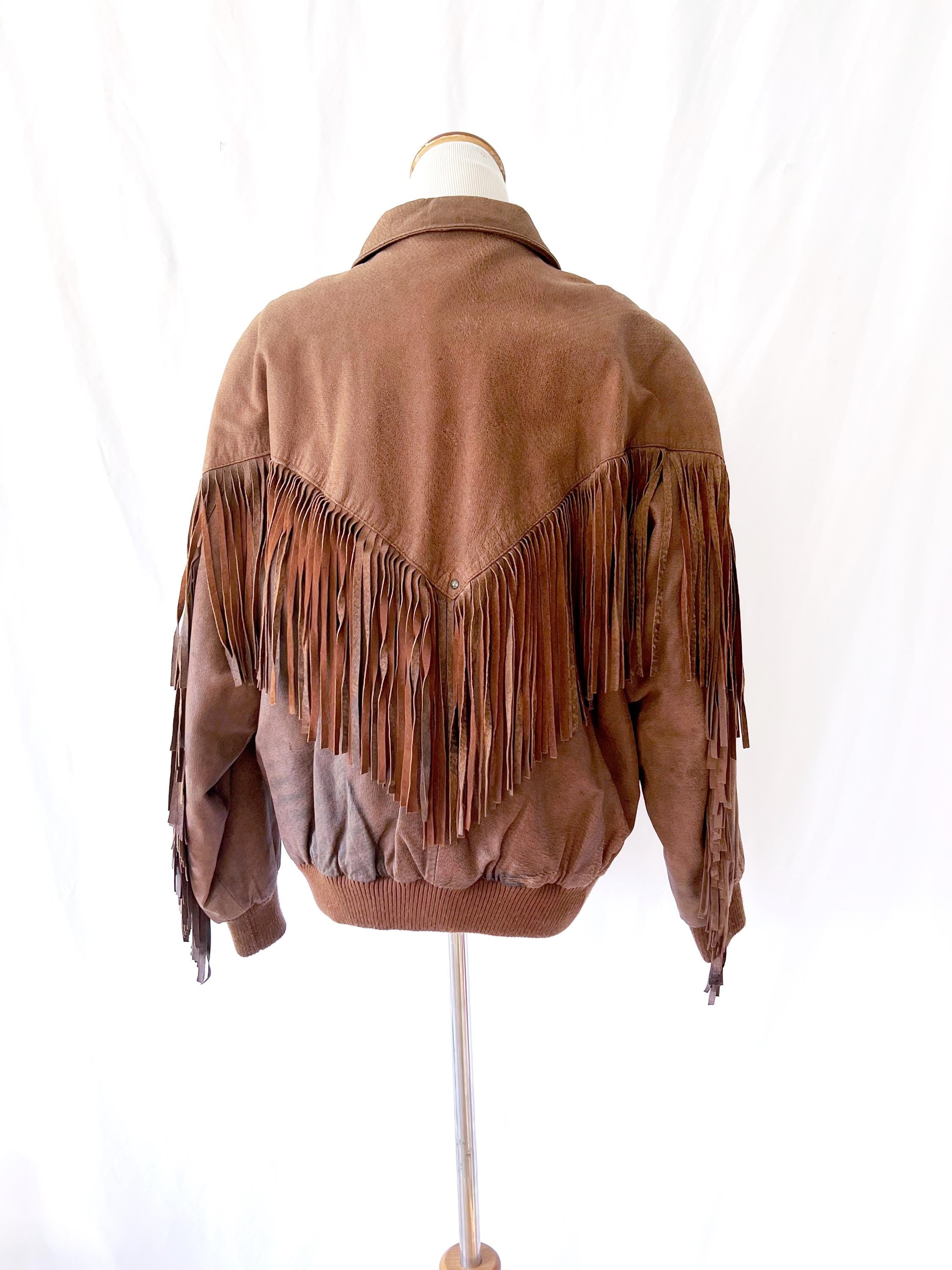 Vintage 1980s fringe leather jacket Foxrun Large