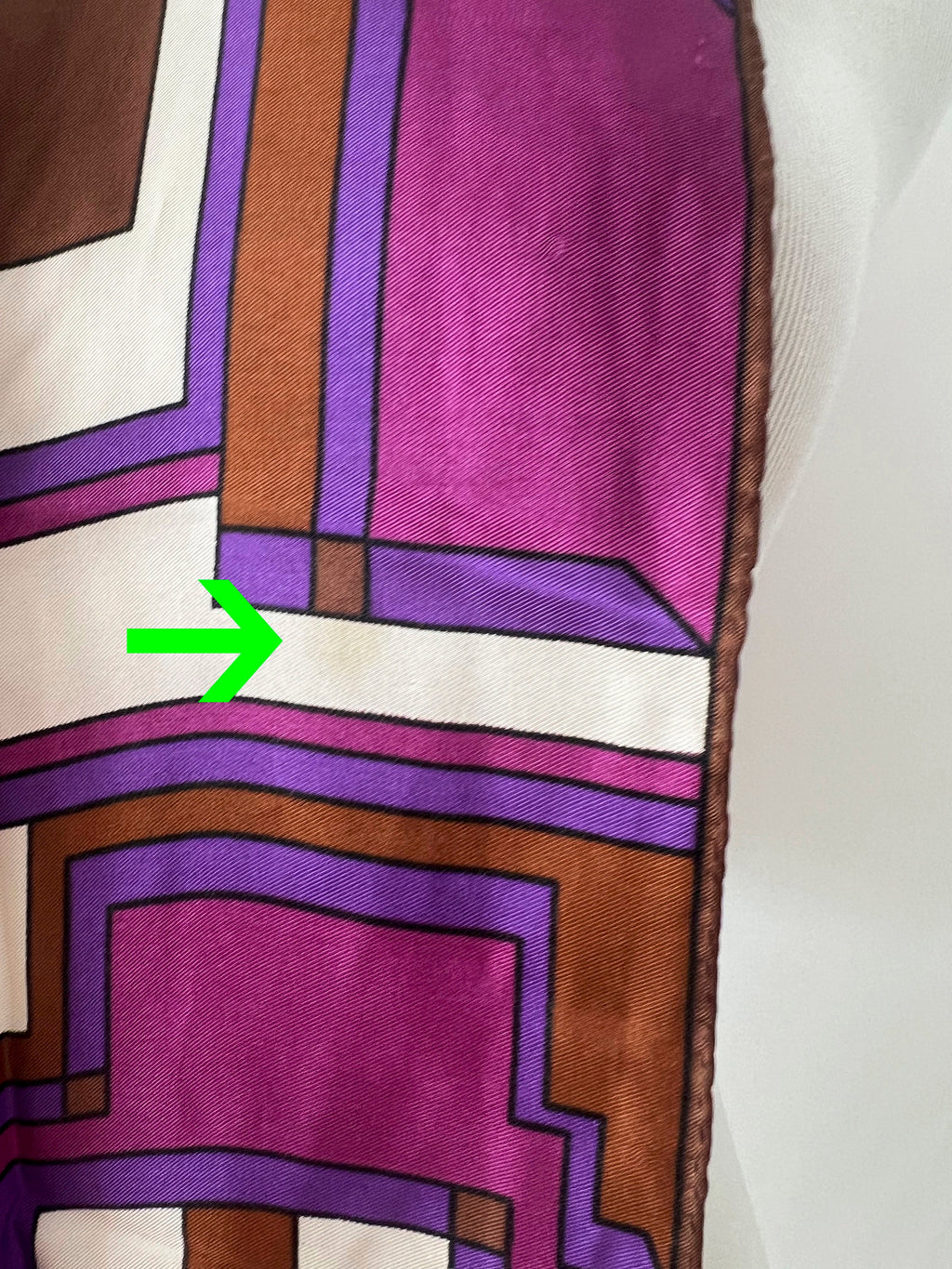 Vintage 1960s Geometric Silk Scarf: Purple, Brown & White