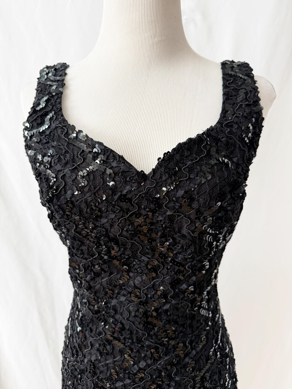 80s Vintage Sequin Cocktail Dress: Black Lace Sweetheart Goth Dress, Sz 8