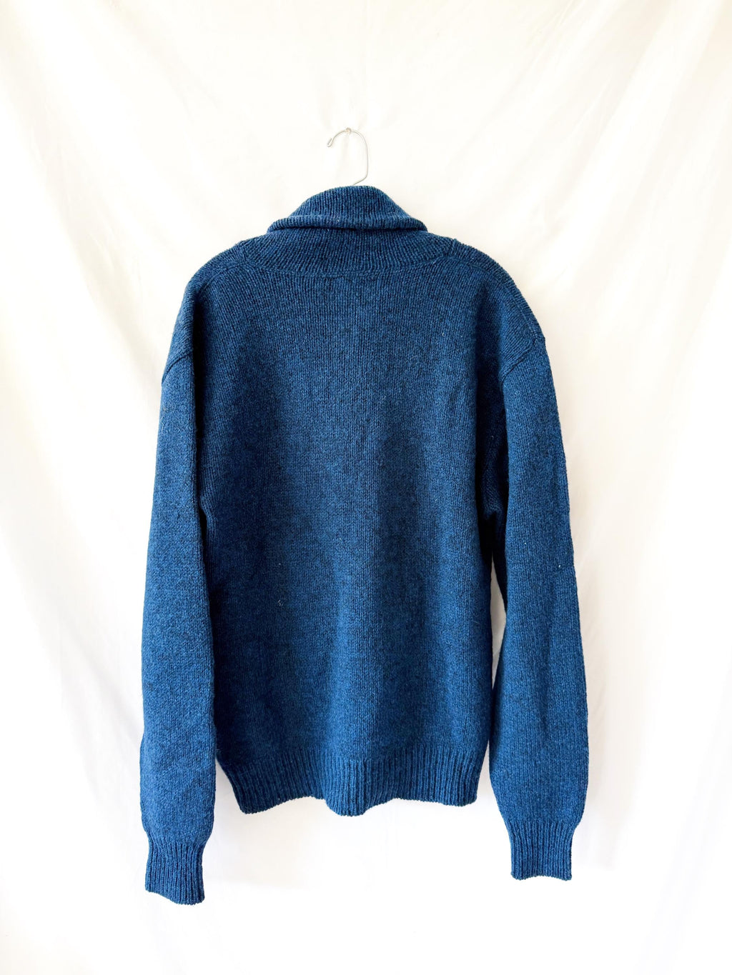 LL Bean Blue Wool Shawl Collar Sweater XL