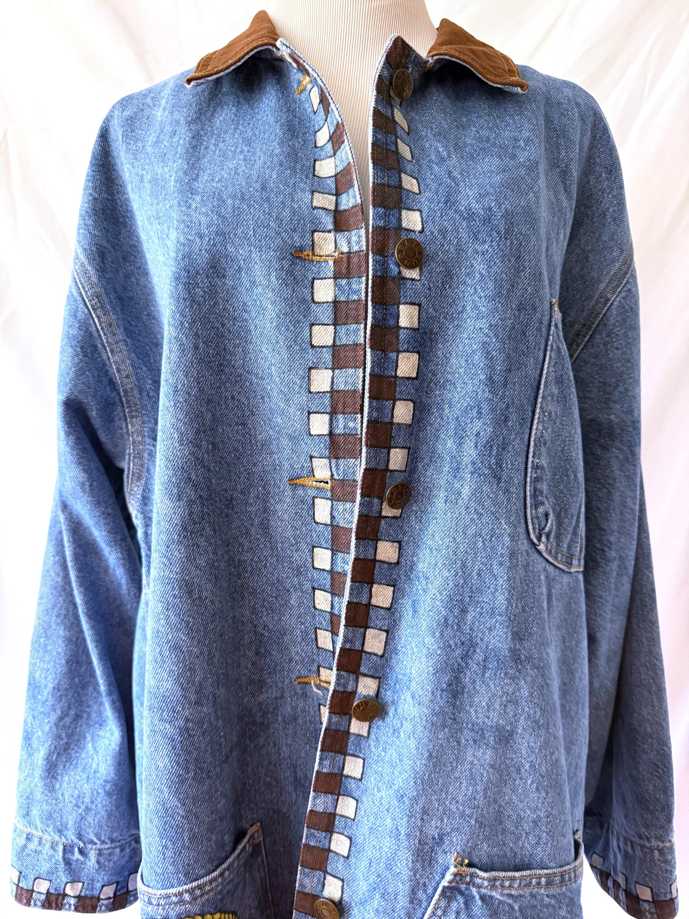 Handpainted Denim Chore Jacket Large