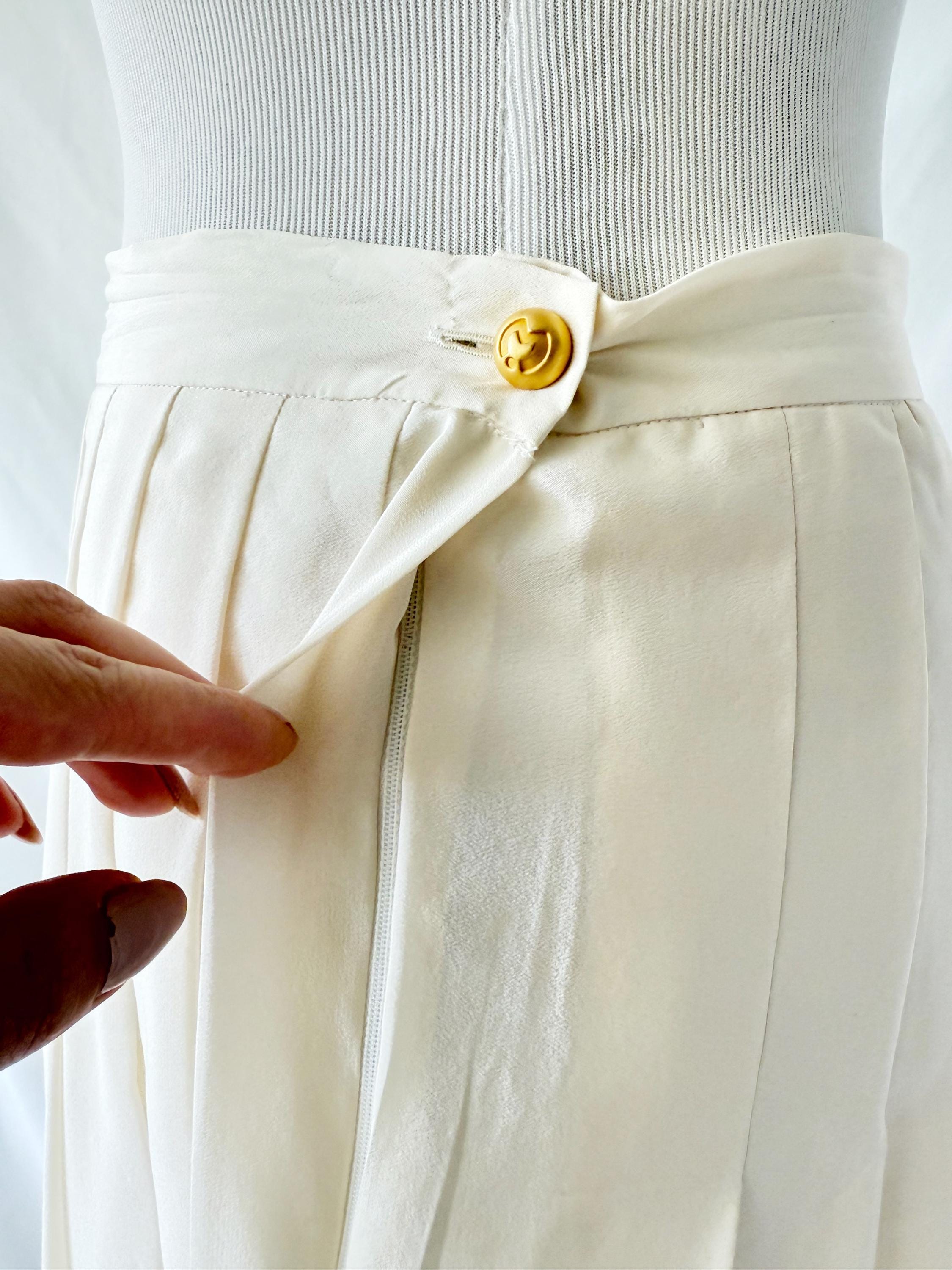 White Pleated Silk Skirt Mila Schon 27 waist